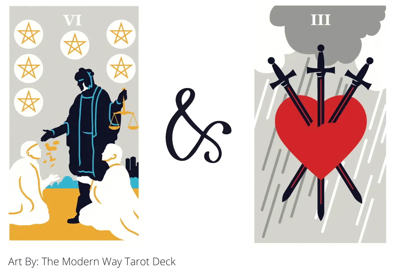 six of pentacles and three of swords tarot cards together