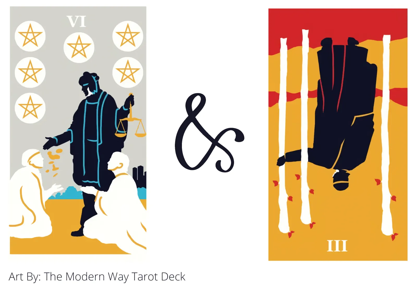 six of pentacles and three of wands reversed tarot cards together