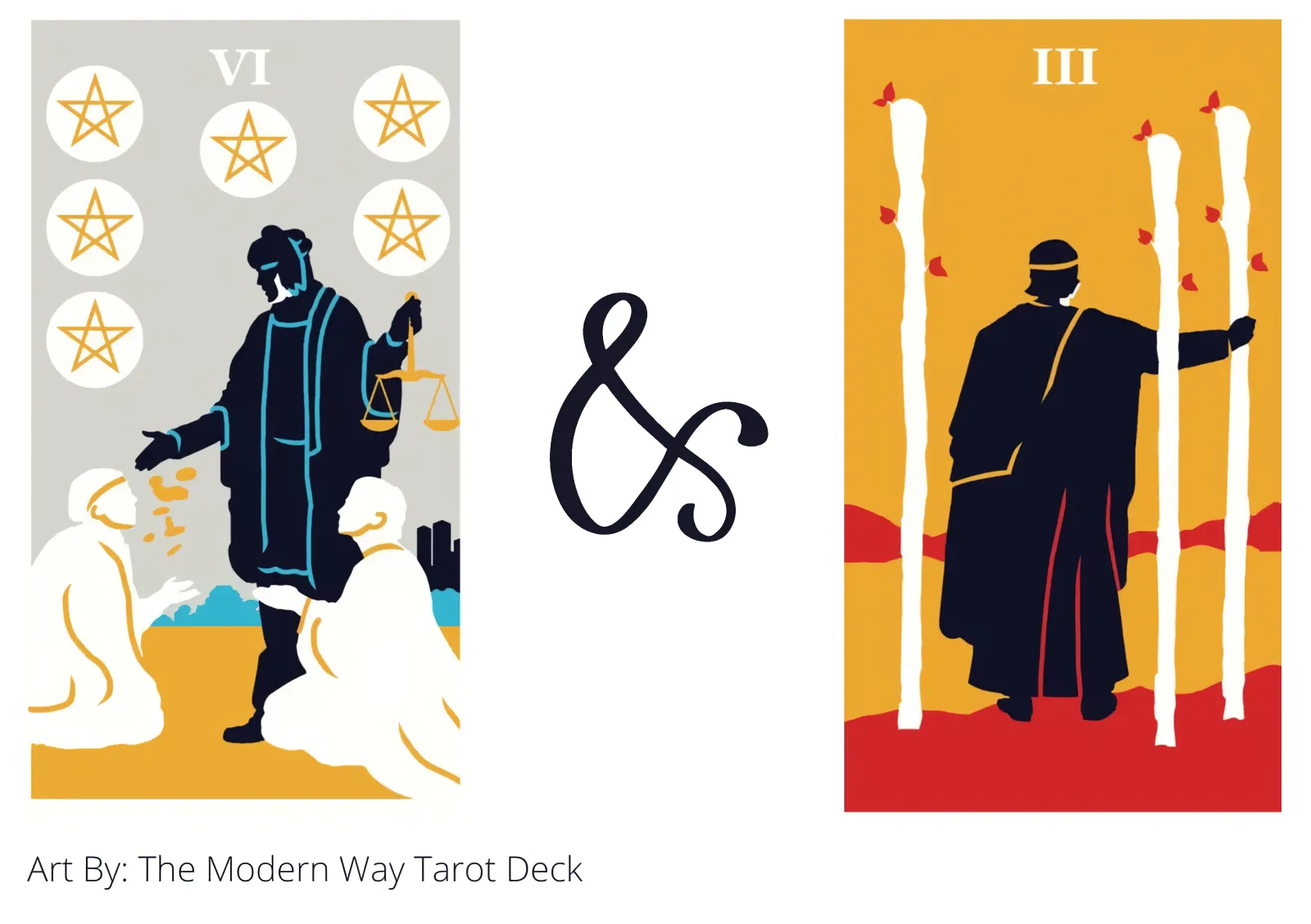 six of pentacles and three of wands tarot cards together