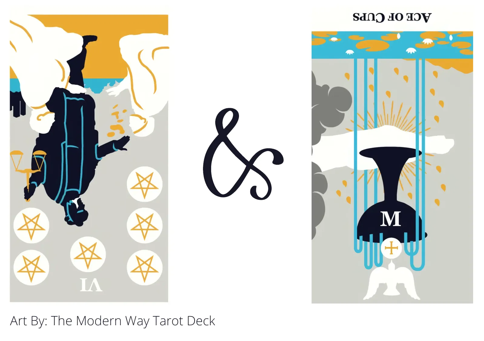 six of pentacles reversed and ace of cups reversed tarot cards together