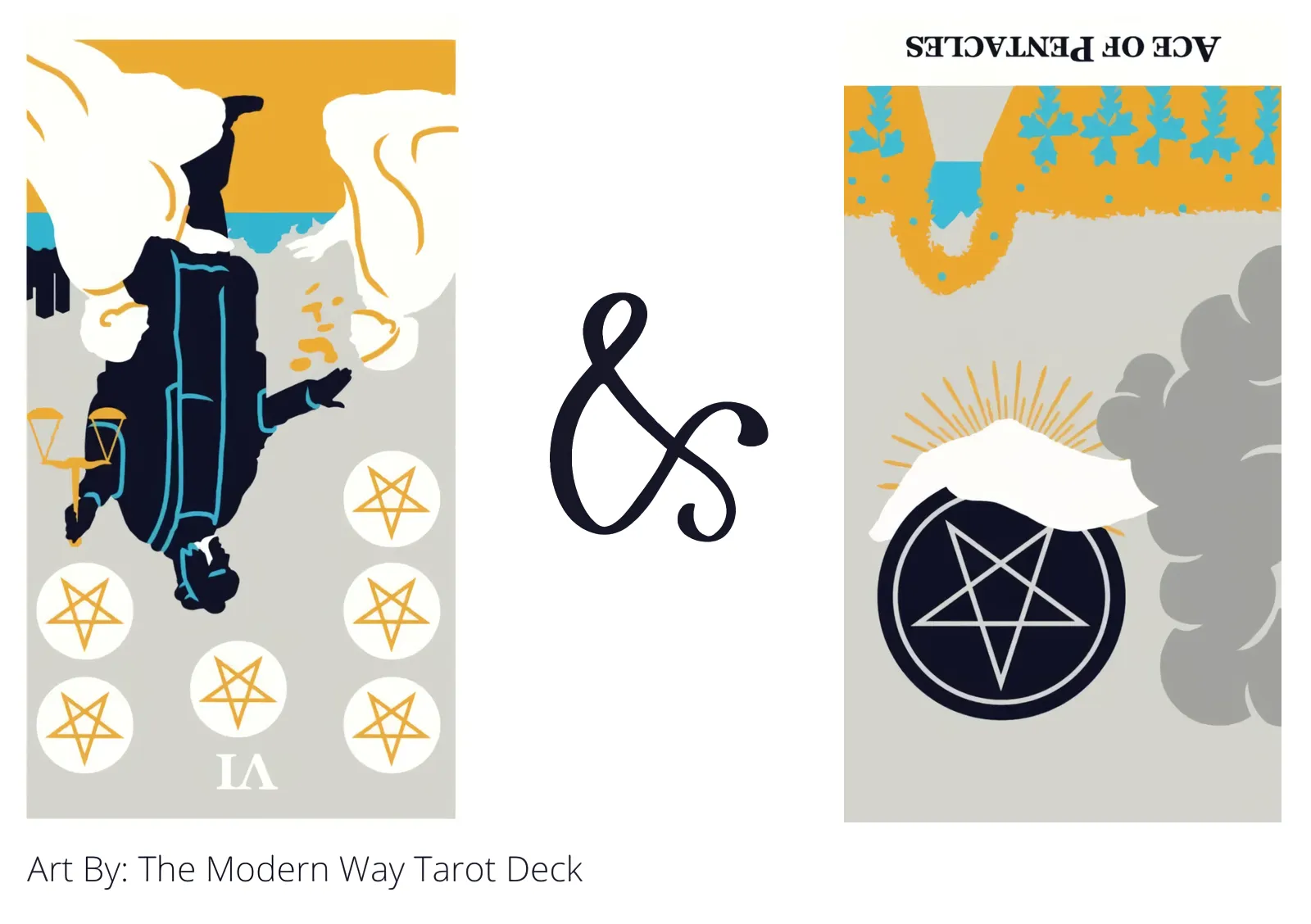 six of pentacles reversed and ace of pentacles reversed tarot cards together