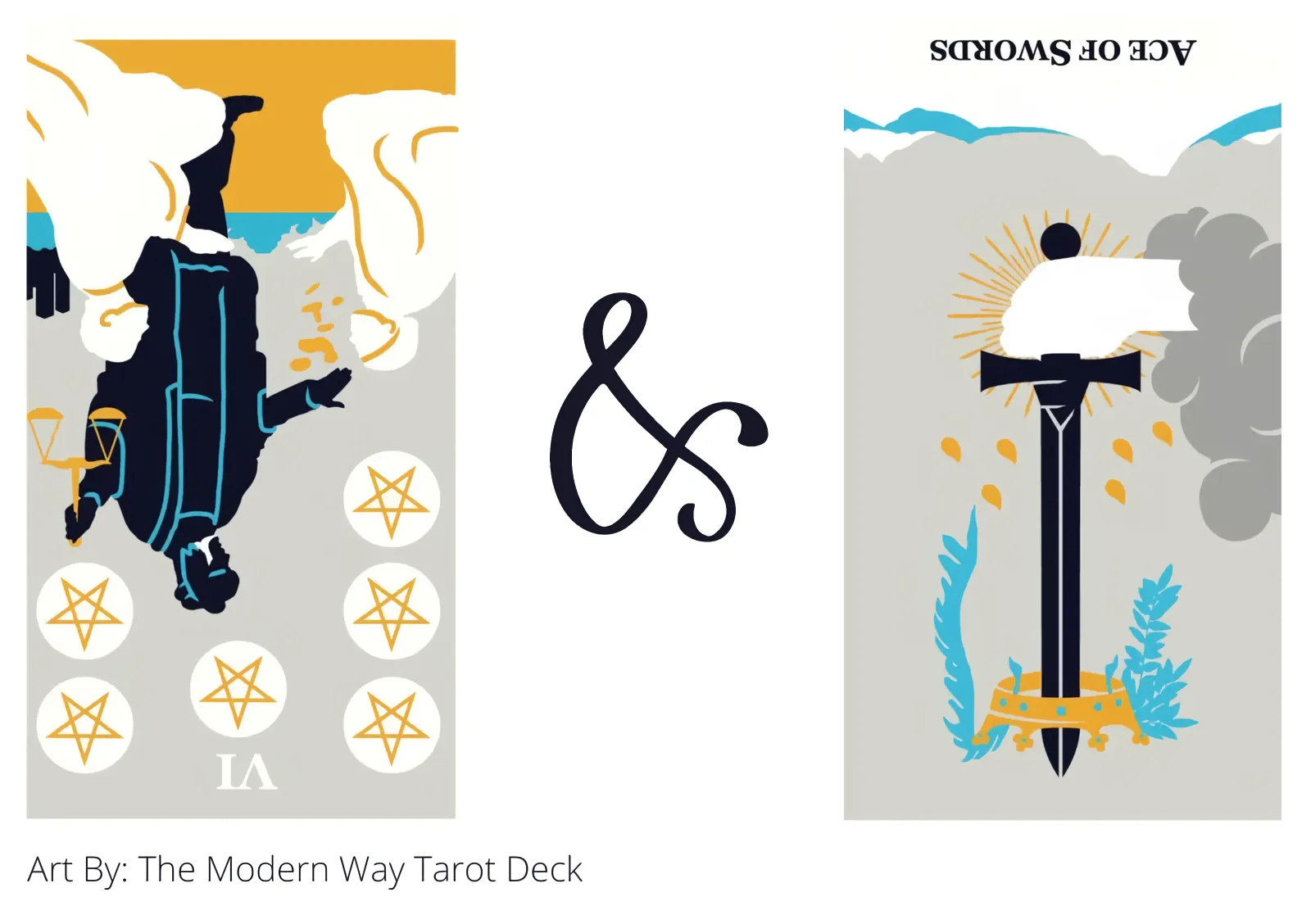 six of pentacles reversed and ace of swords reversed tarot cards together