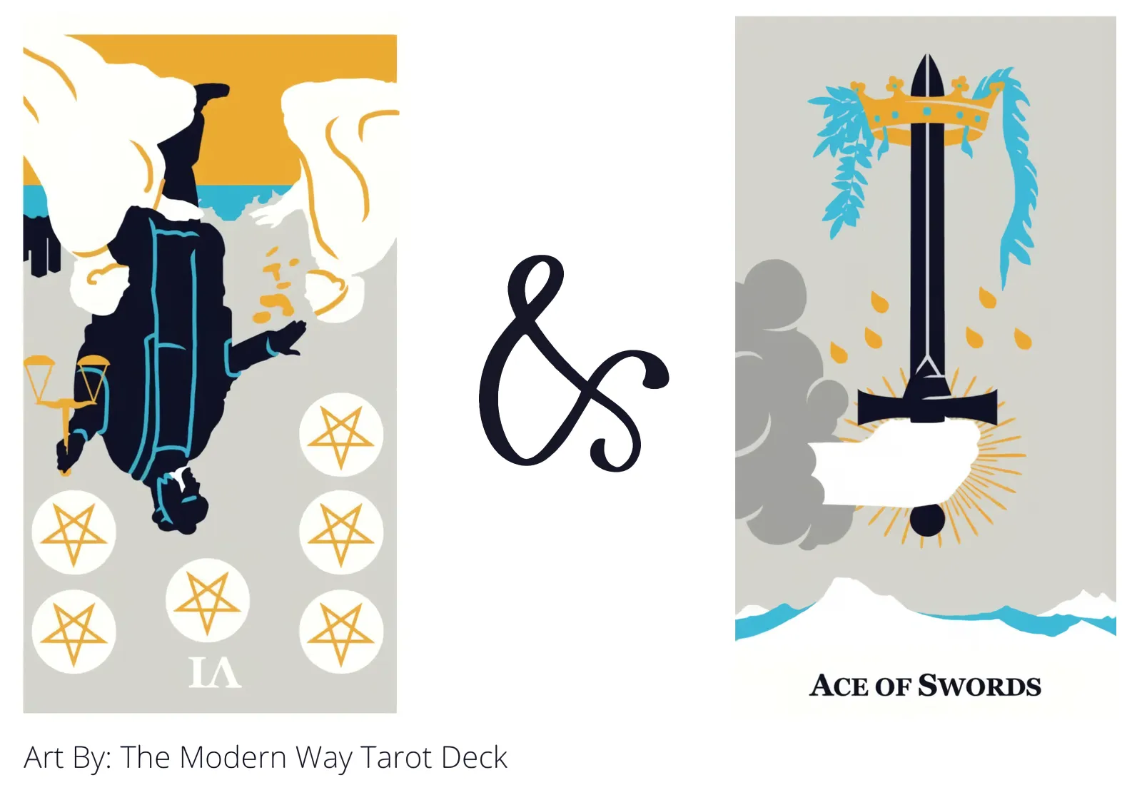 six of pentacles reversed and ace of swords tarot cards together