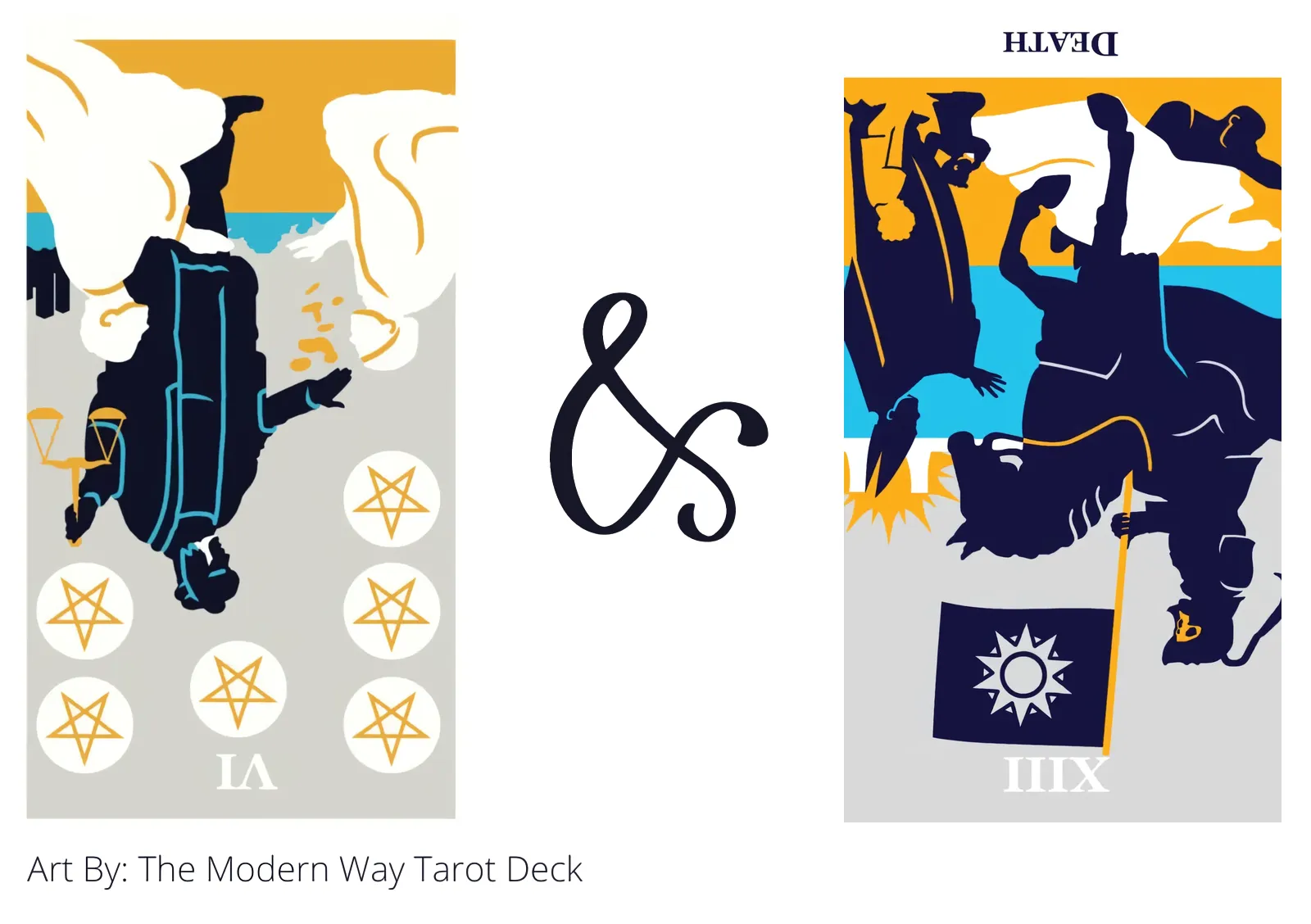 six of pentacles reversed and death reversed tarot cards together