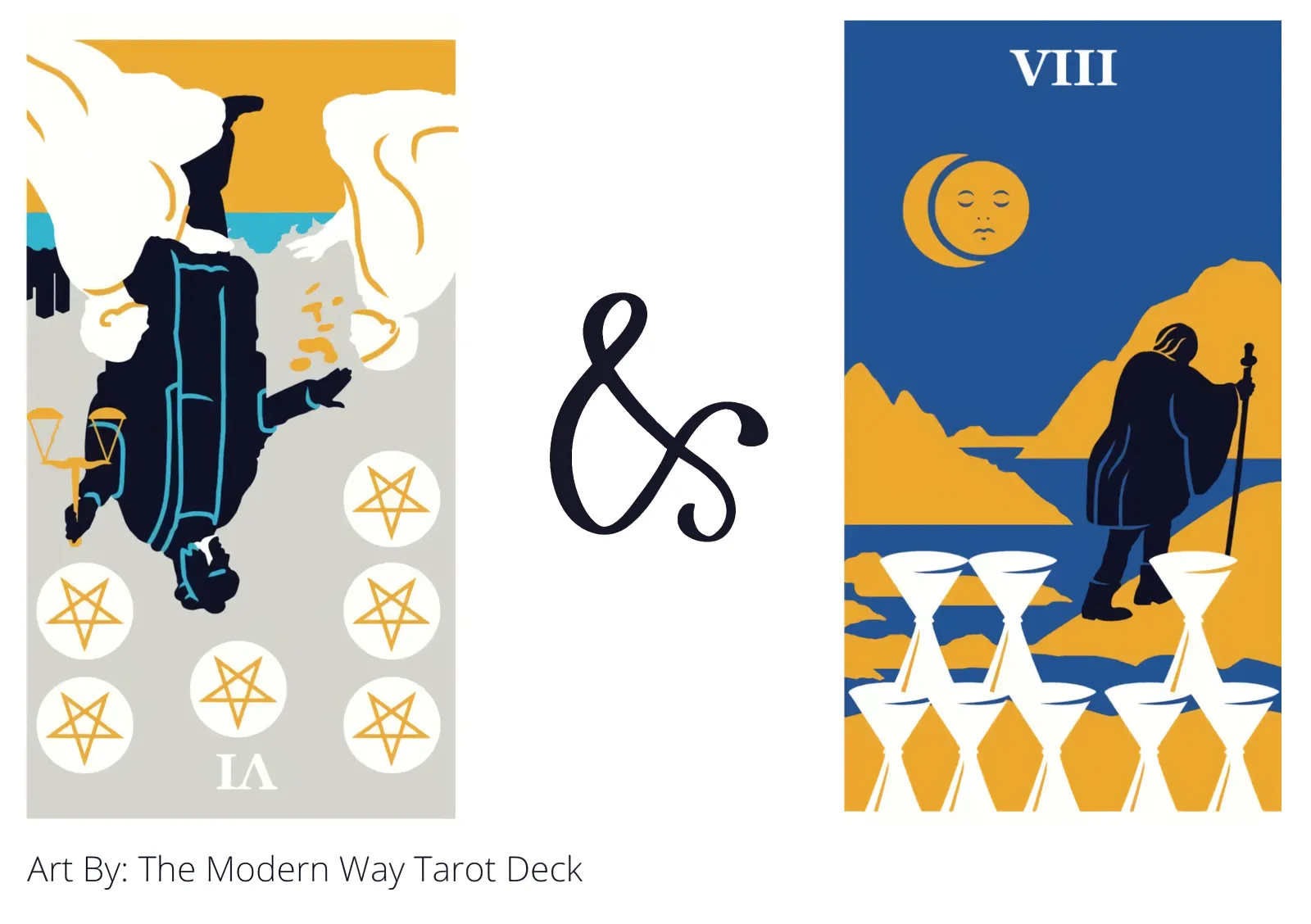 six of pentacles reversed and eight of cups tarot cards together