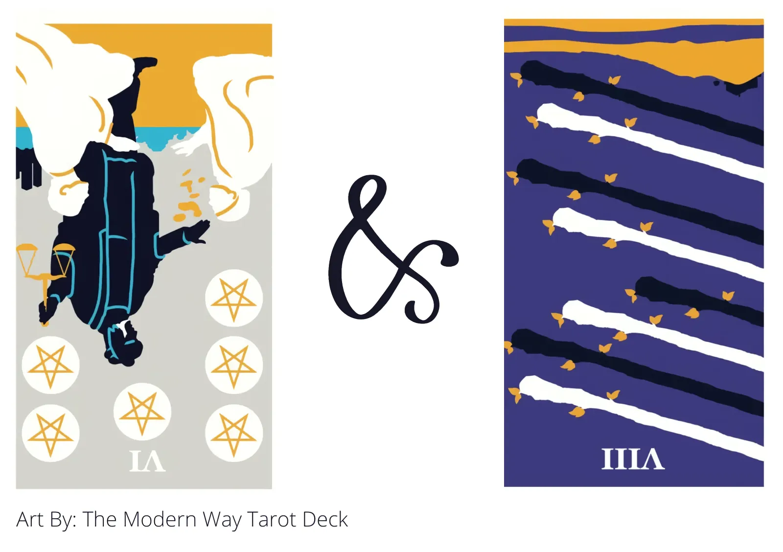 six of pentacles reversed and eight of wands reversed tarot cards together