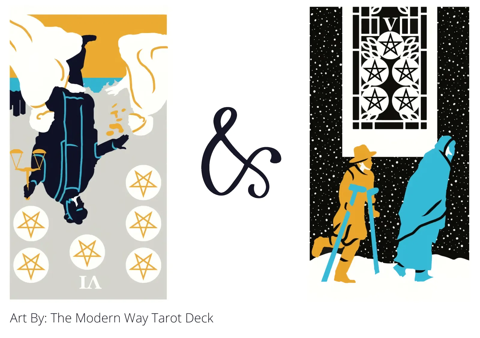 six of pentacles reversed and five of pentacles tarot cards together