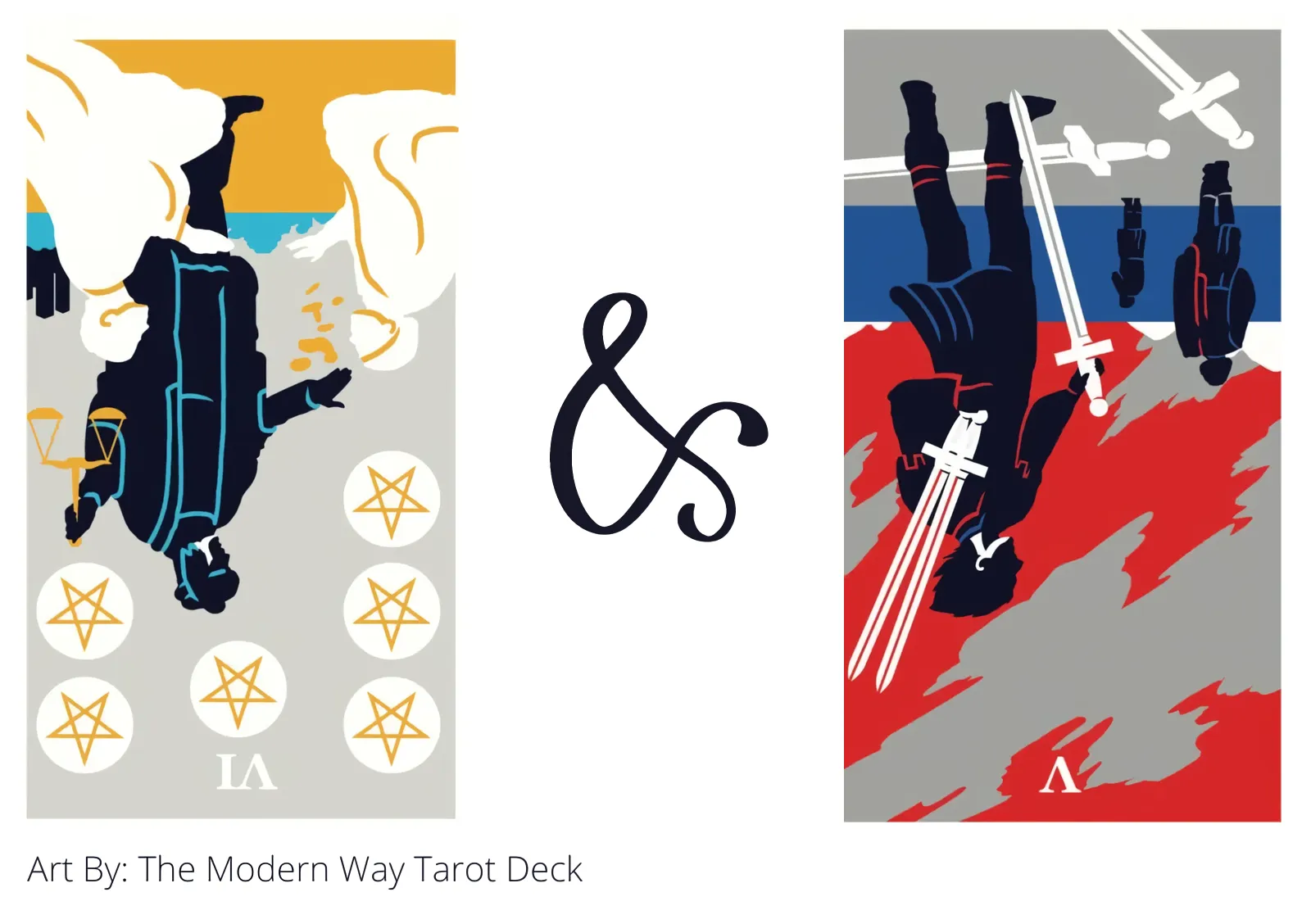 six of pentacles reversed and five of swords reversed tarot cards together