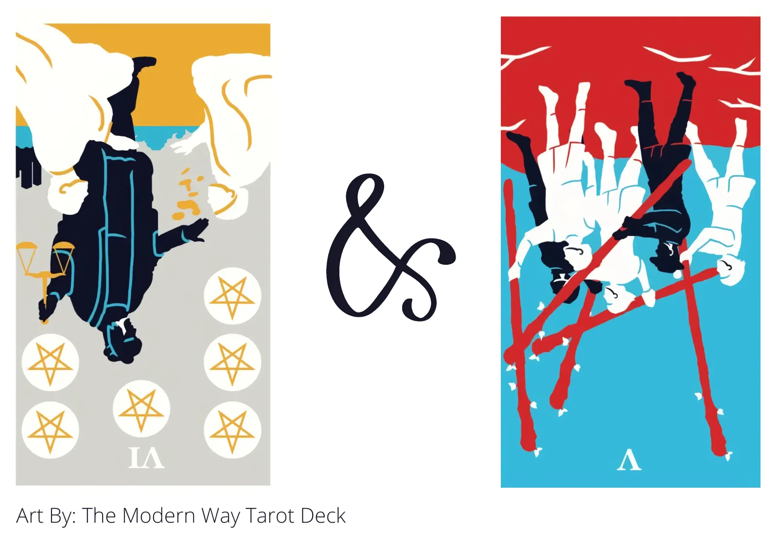 six of pentacles reversed and five of wands reversed tarot cards together