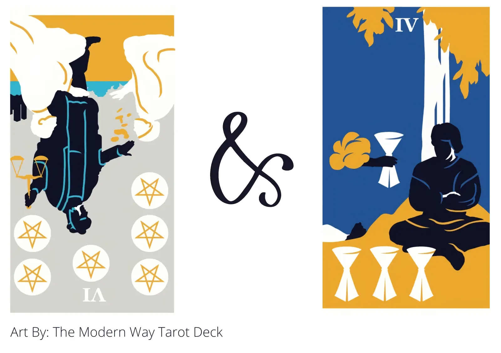 six of pentacles reversed and four of cups tarot cards together
