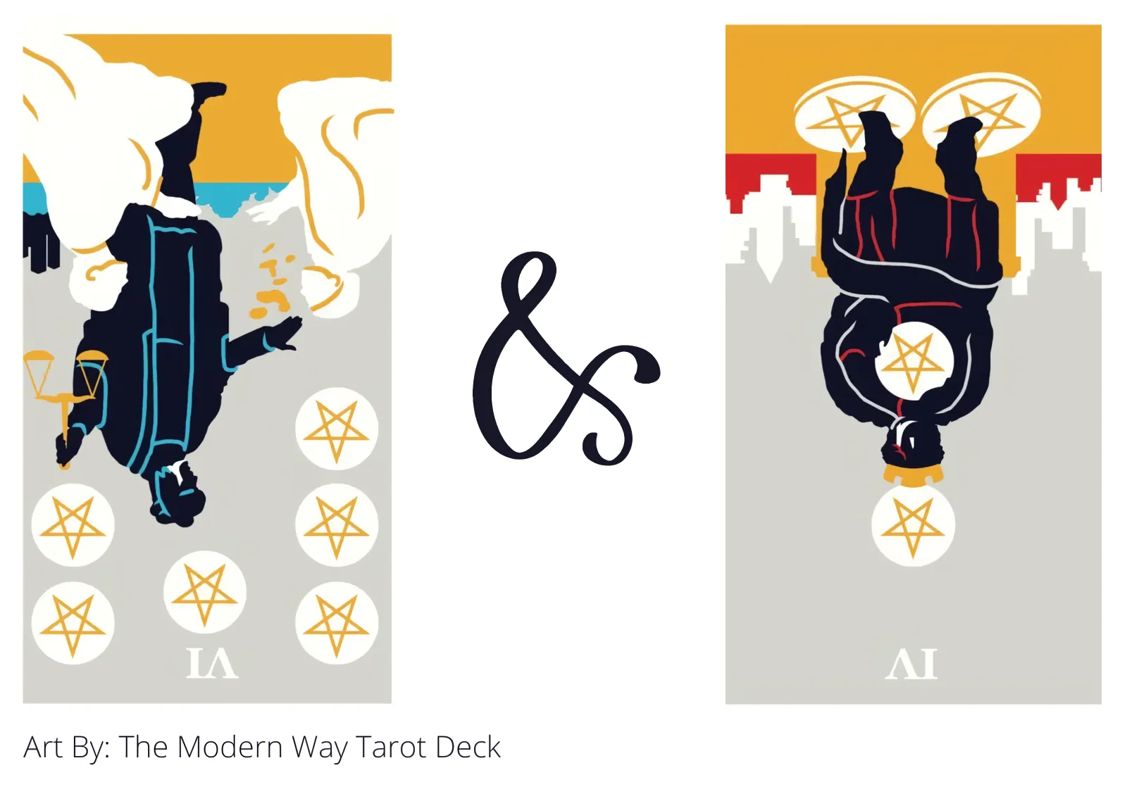 six of pentacles reversed and four of pentacles reversed tarot cards together