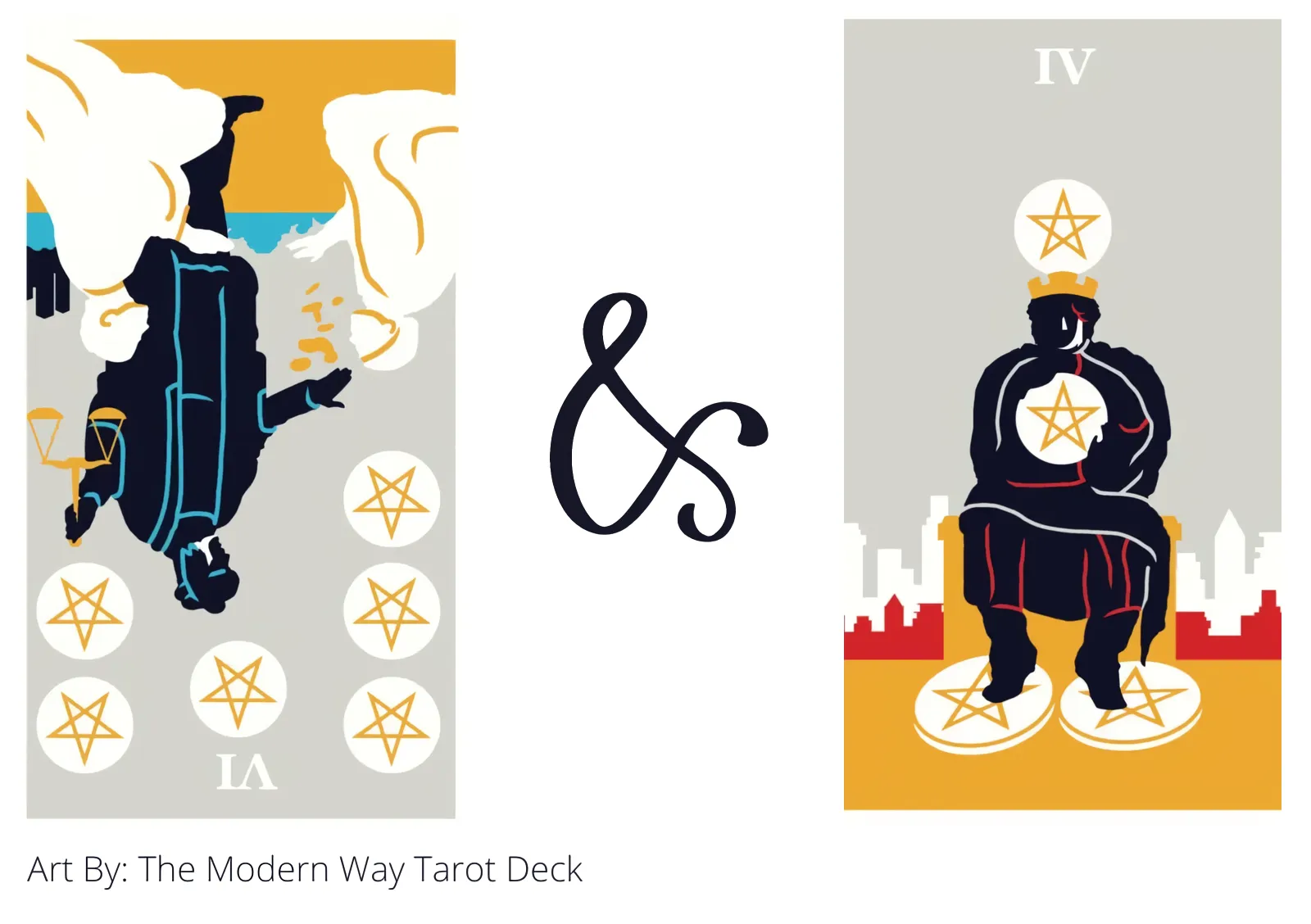 six of pentacles reversed and four of pentacles tarot cards together