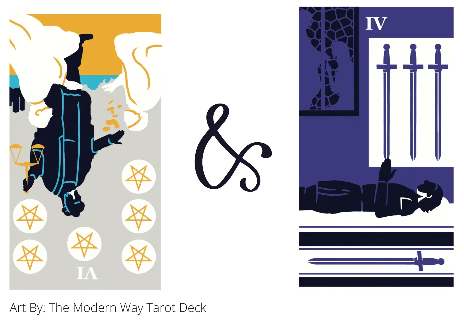six of pentacles reversed and four of swords tarot cards together