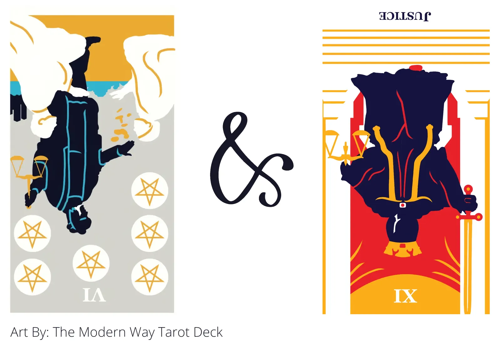 six of pentacles reversed and justice reversed tarot cards together