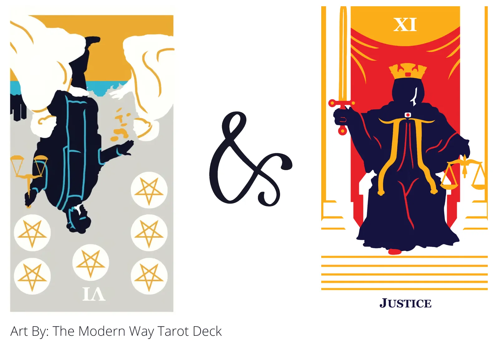 six of pentacles reversed and justice tarot cards together