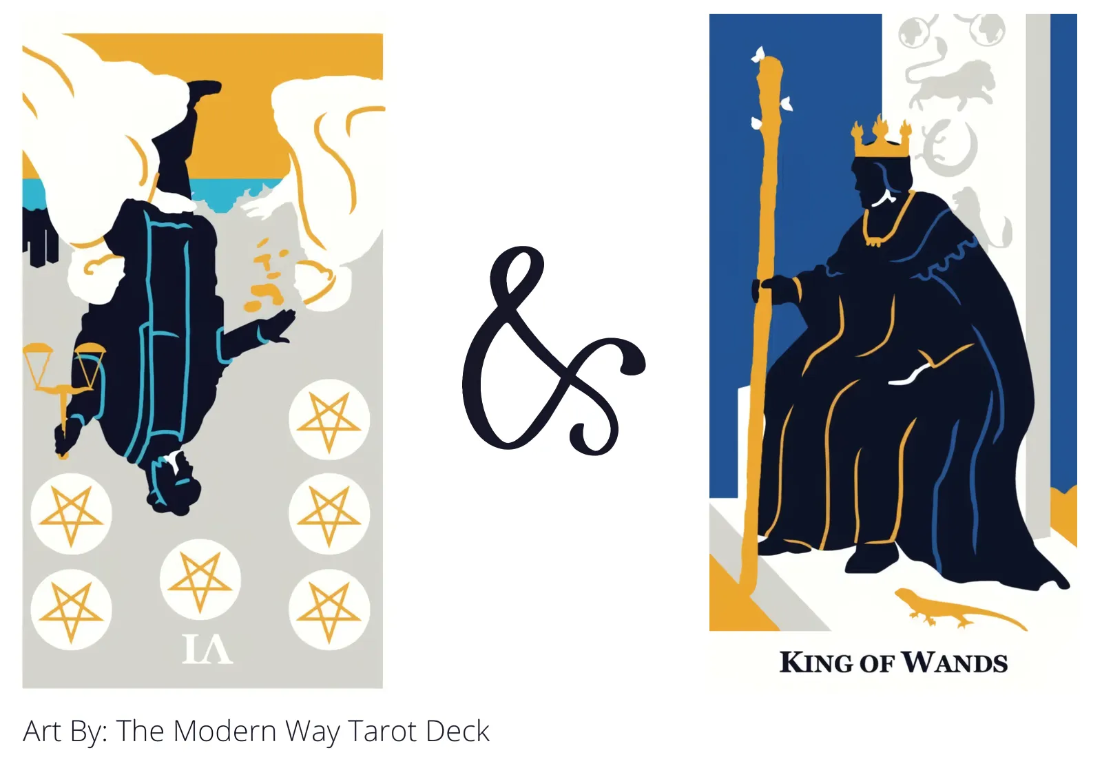 six of pentacles reversed and king of wands tarot cards together