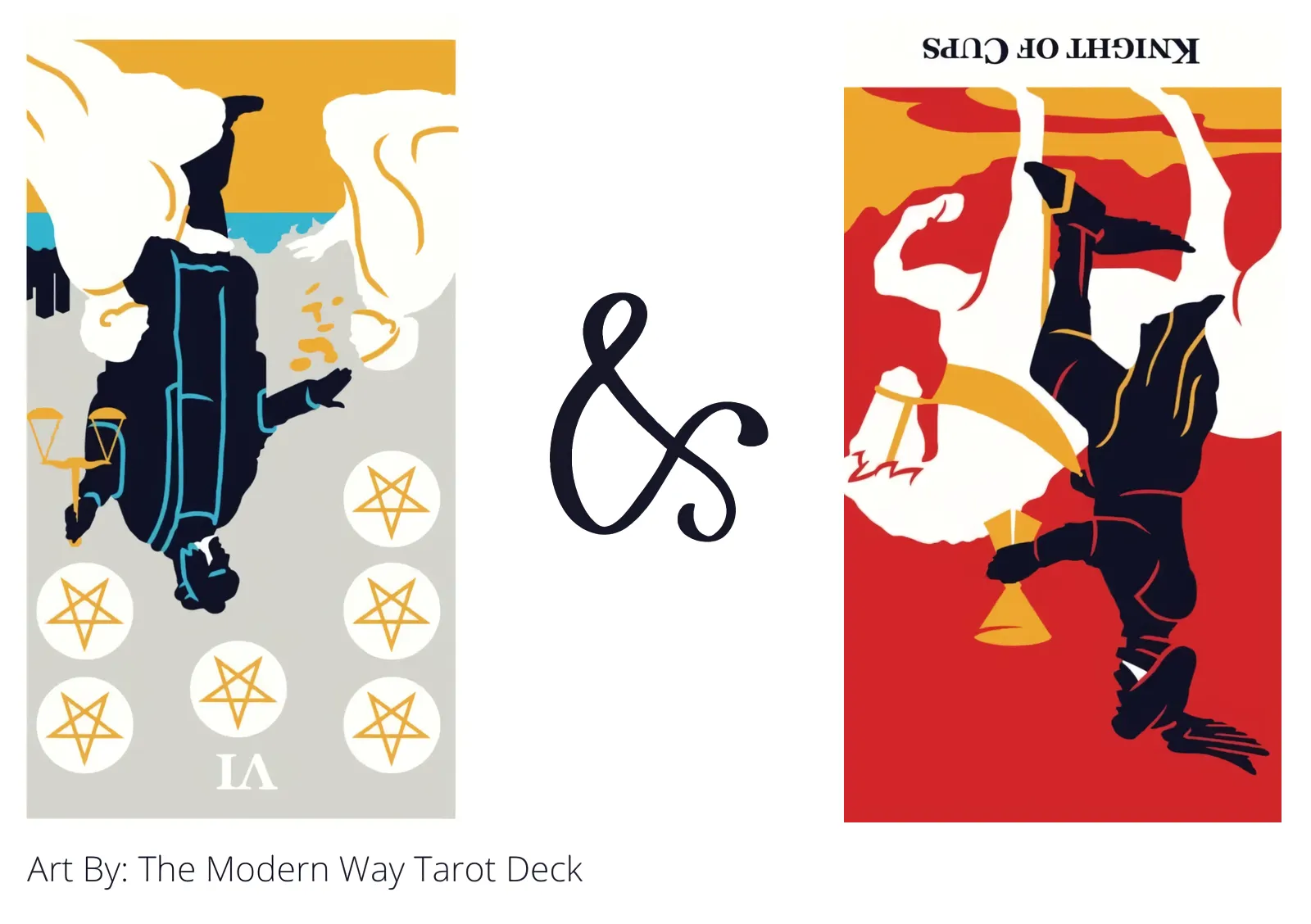 six of pentacles reversed and knight of cups reversed tarot cards together