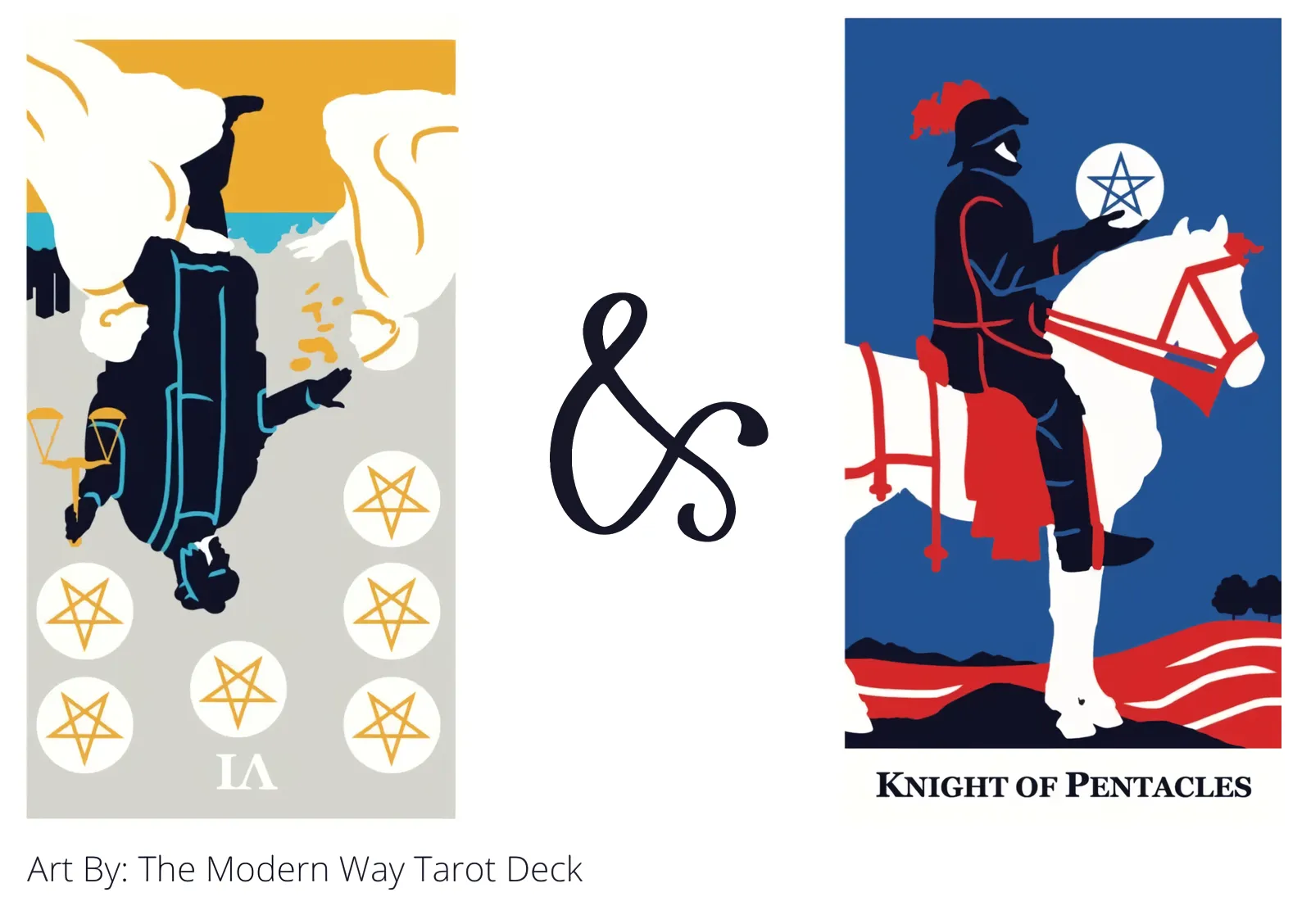 six of pentacles reversed and knight of pentacles tarot cards together