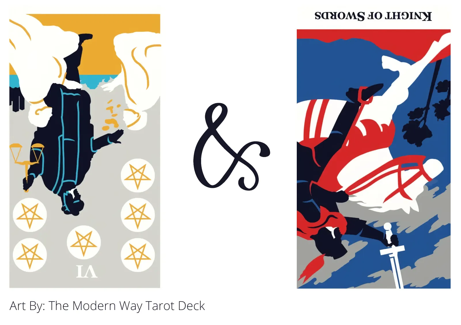 six of pentacles reversed and knight of swords reversed tarot cards together