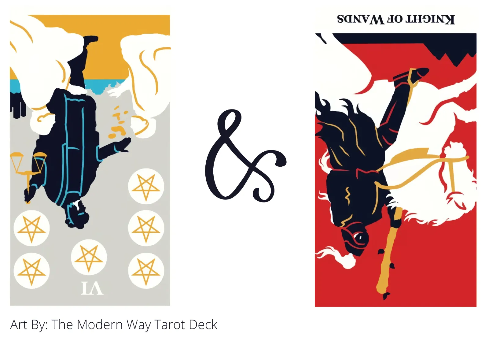 six of pentacles reversed and knight of wands reversed tarot cards together