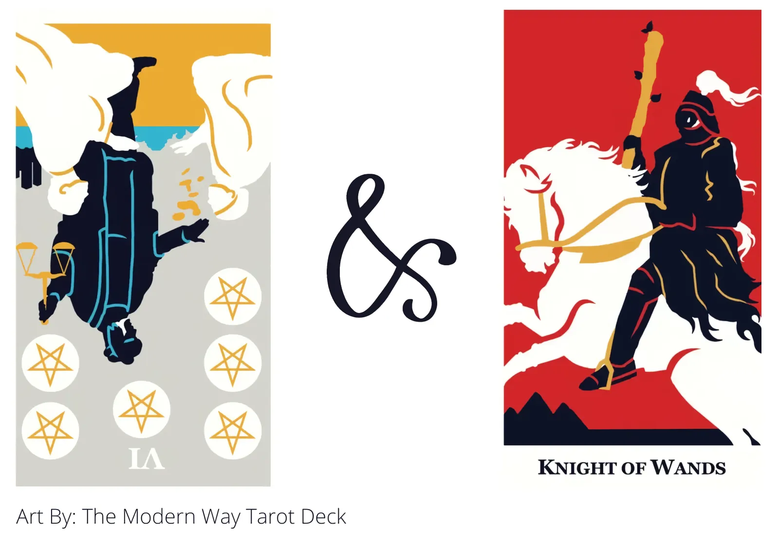 six of pentacles reversed and knight of wands tarot cards together