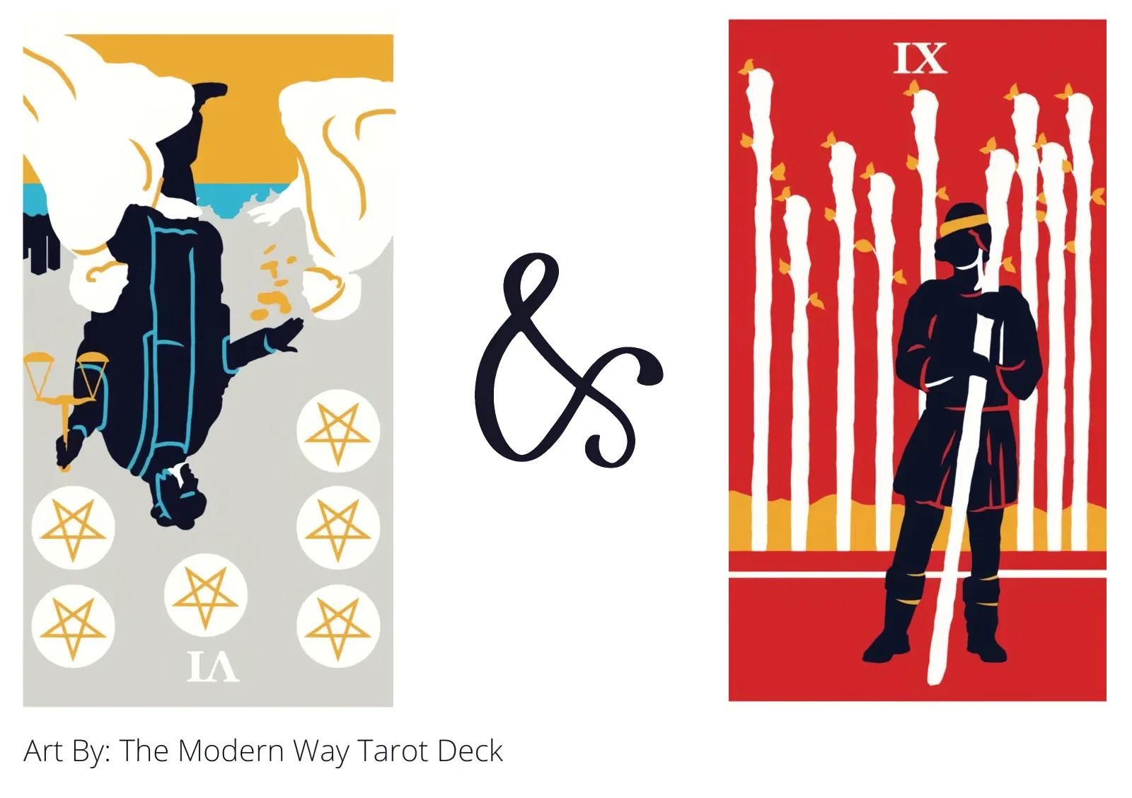 six of pentacles reversed and nine of wands tarot cards together