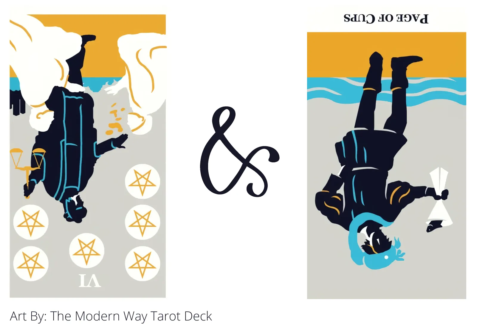 six of pentacles reversed and page of cups reversed tarot cards together
