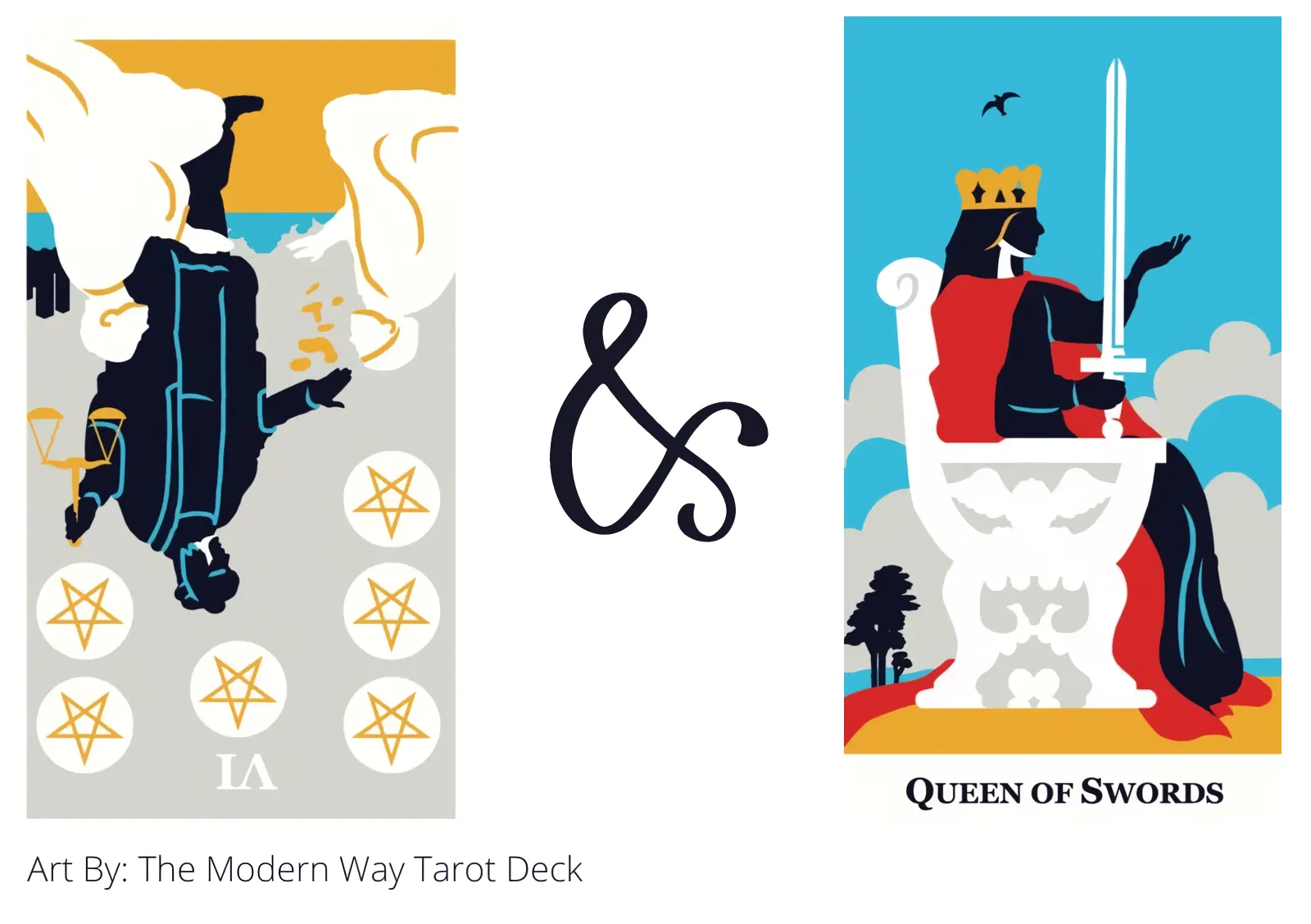 six of pentacles reversed and queen of swords tarot cards together