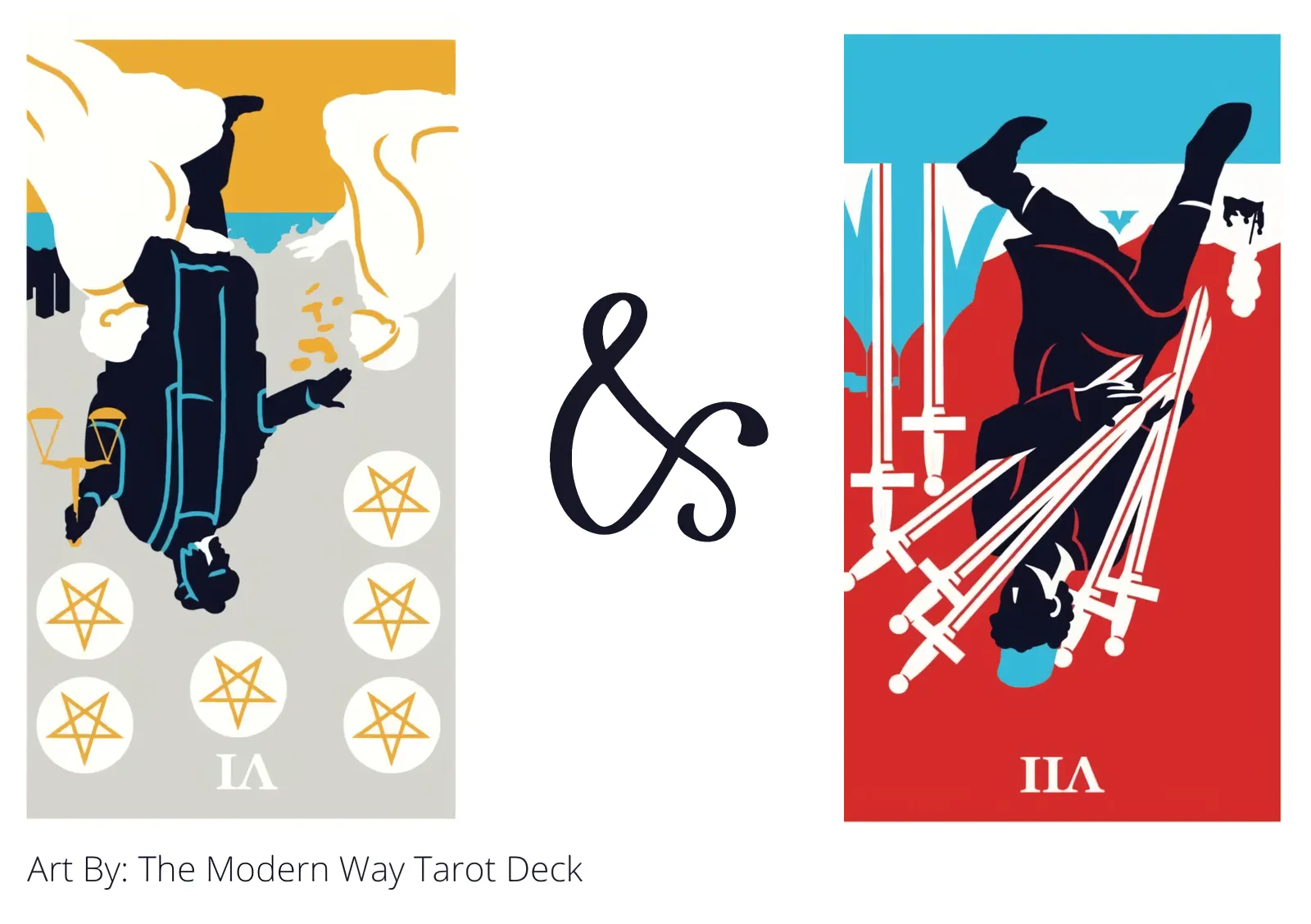 six of pentacles reversed and seven of swords reversed tarot cards together
