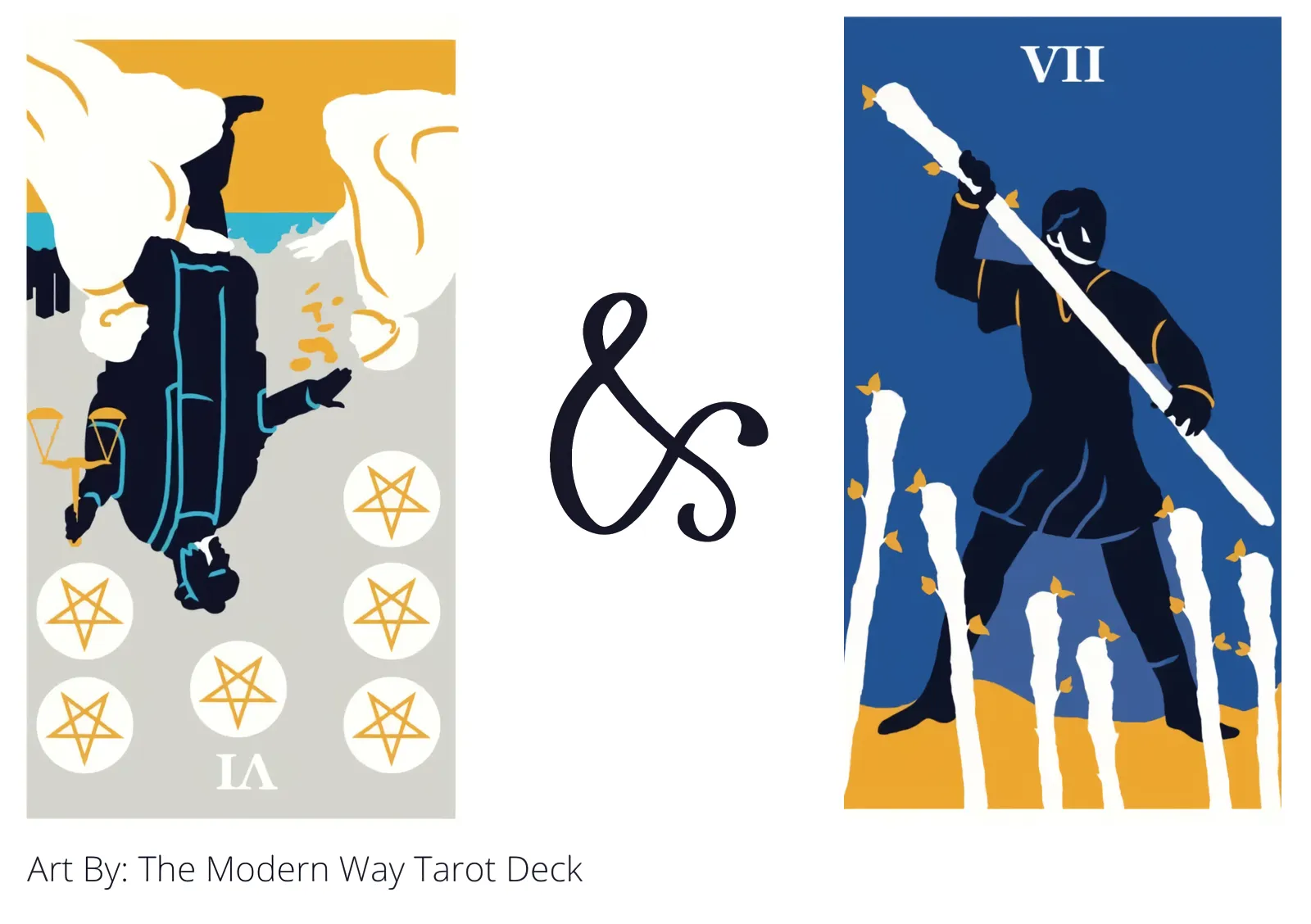 six of pentacles reversed and seven of wands tarot cards together