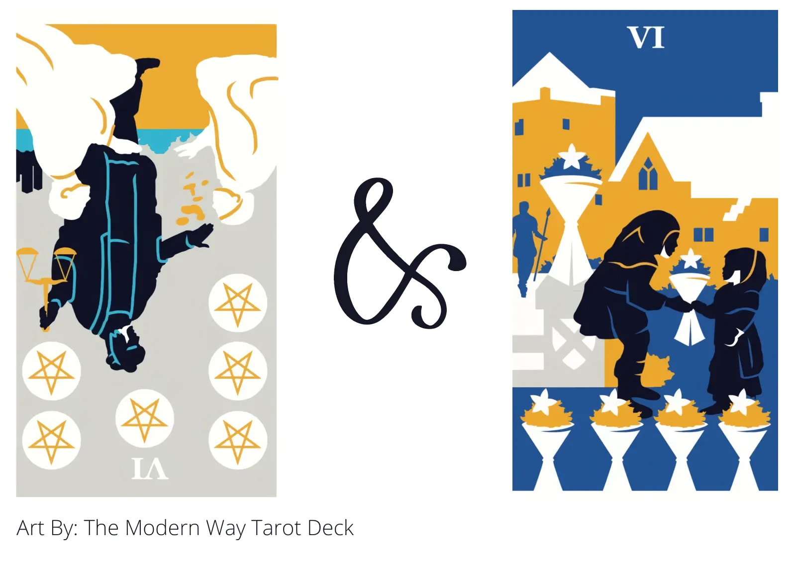 six of pentacles reversed and six of cups tarot cards together