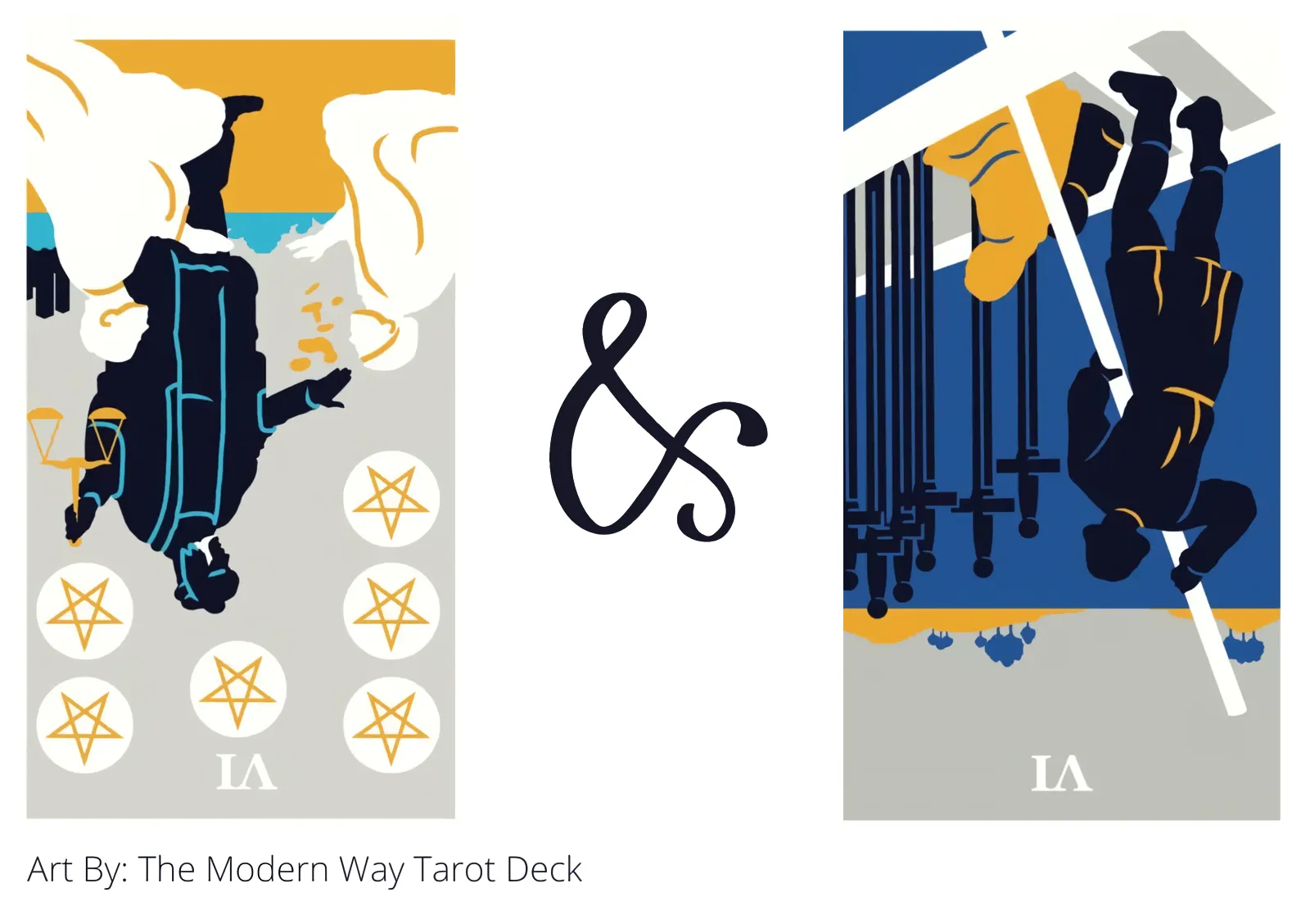 six of pentacles reversed and six of swords reversed tarot cards together