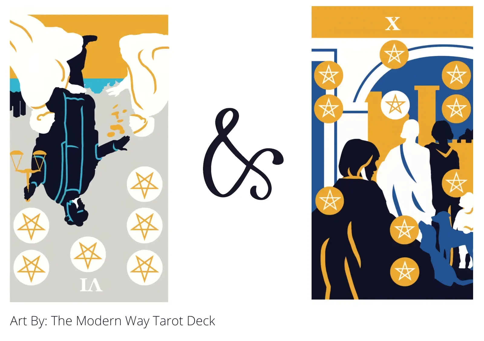 six of pentacles reversed and ten of pentacles tarot cards together
