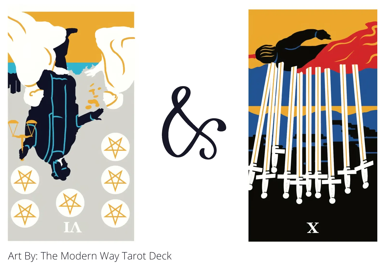 six of pentacles reversed and ten of swords reversed tarot cards together