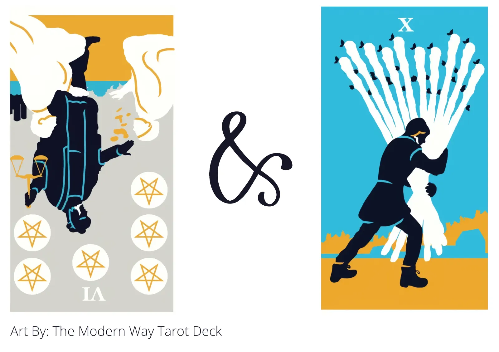 six of pentacles reversed and ten of wands tarot cards together