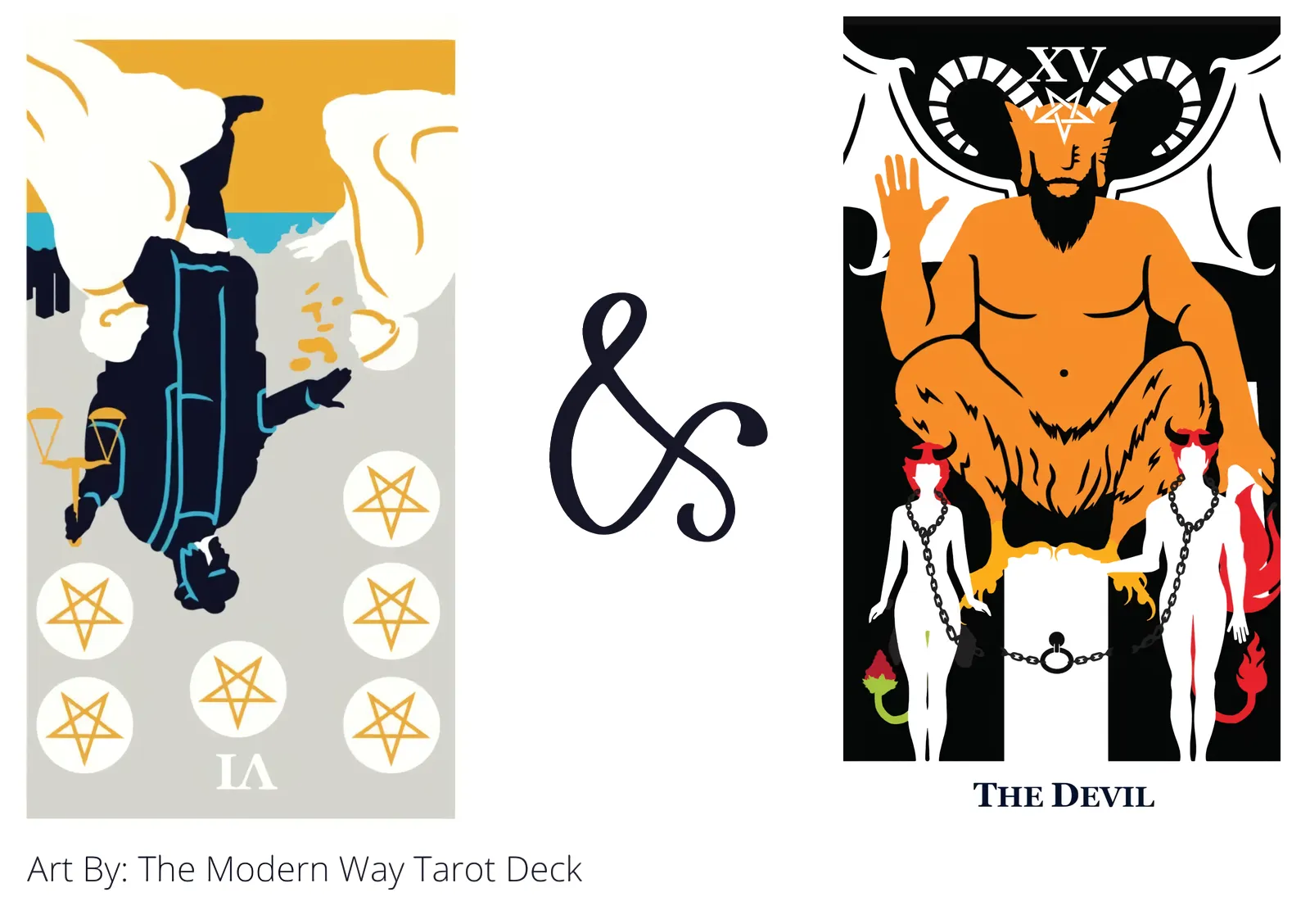 six of pentacles reversed and the devil tarot cards together