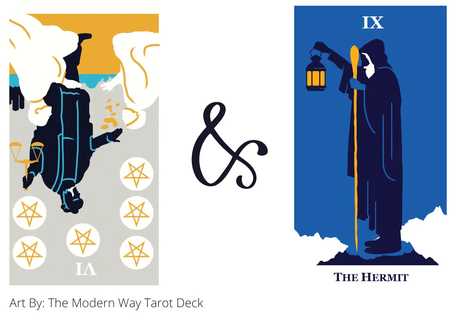 six of pentacles reversed and the hermit tarot cards together