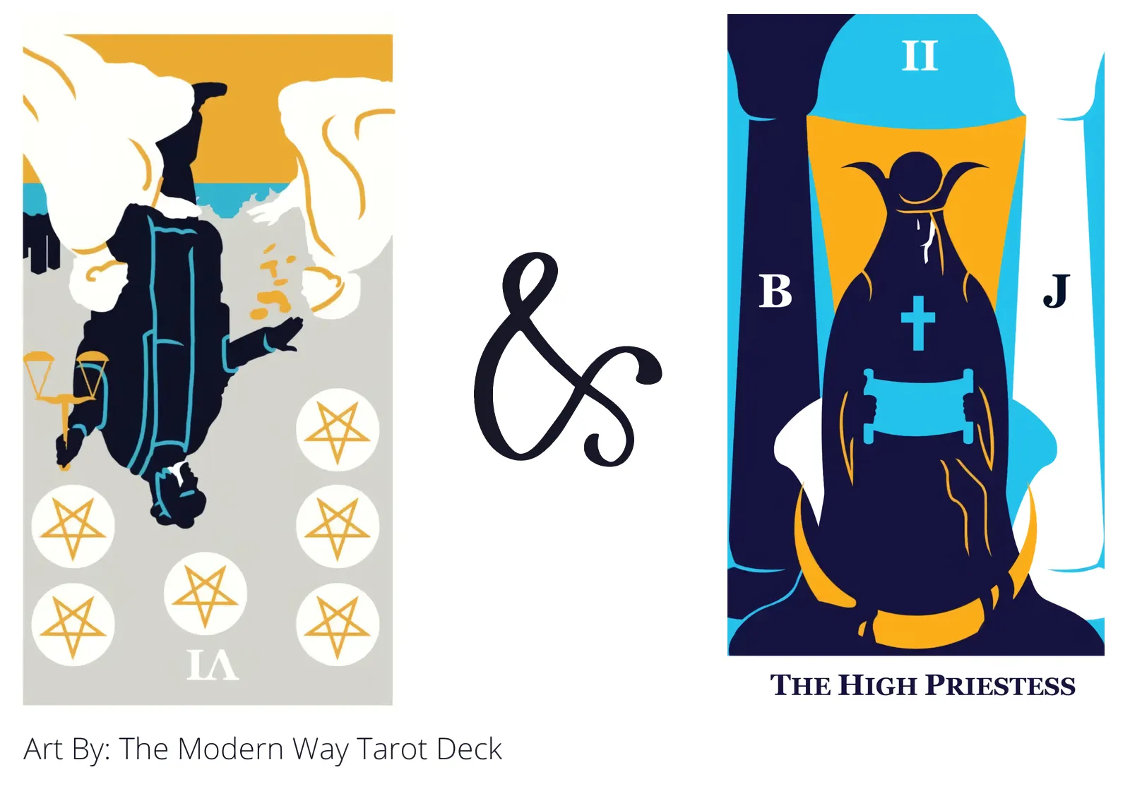 six of pentacles reversed and the high priestess tarot cards together