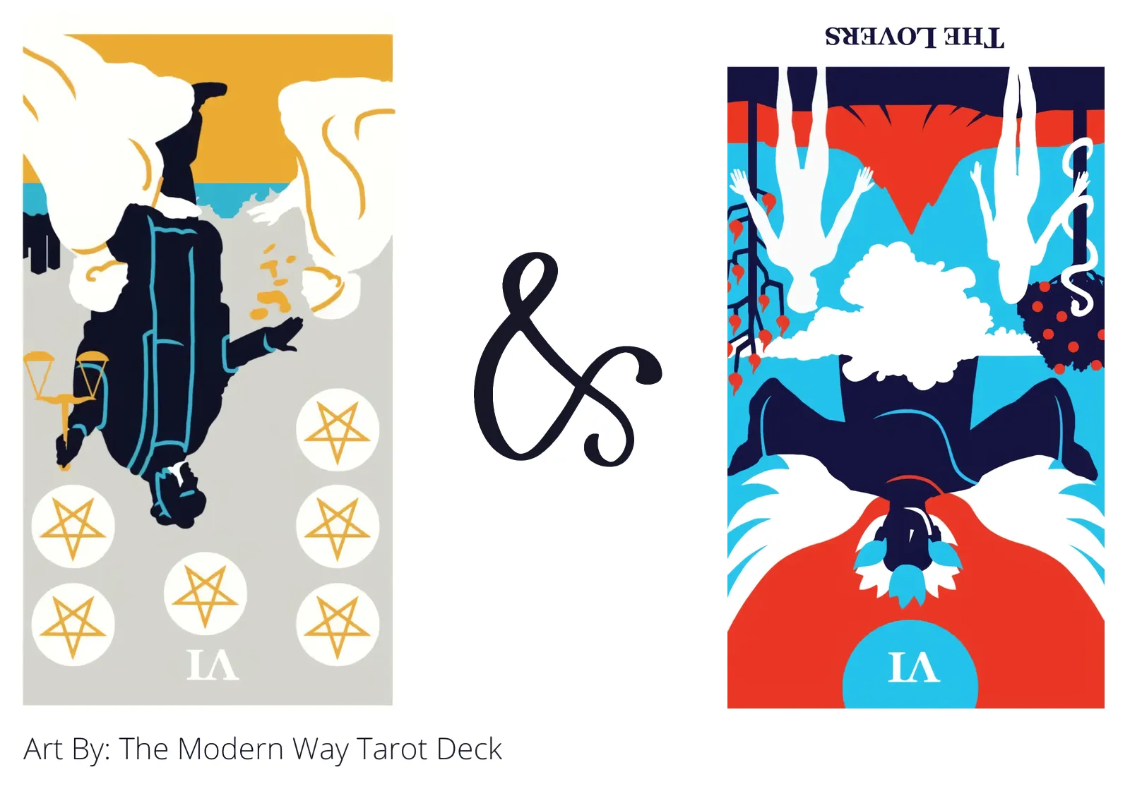 six of pentacles reversed and the lovers reversed tarot cards together