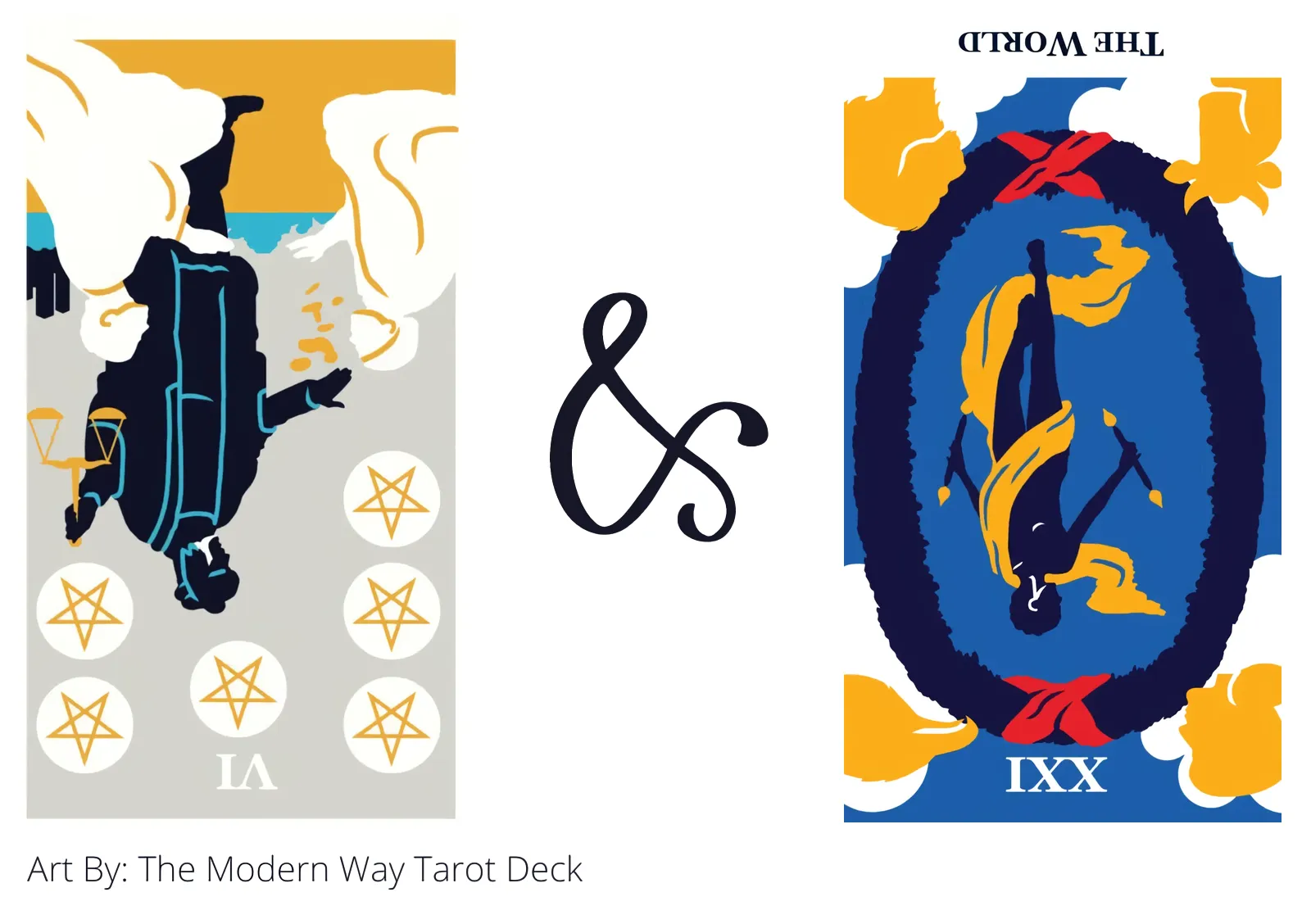 six of pentacles reversed and the world reversed tarot cards together