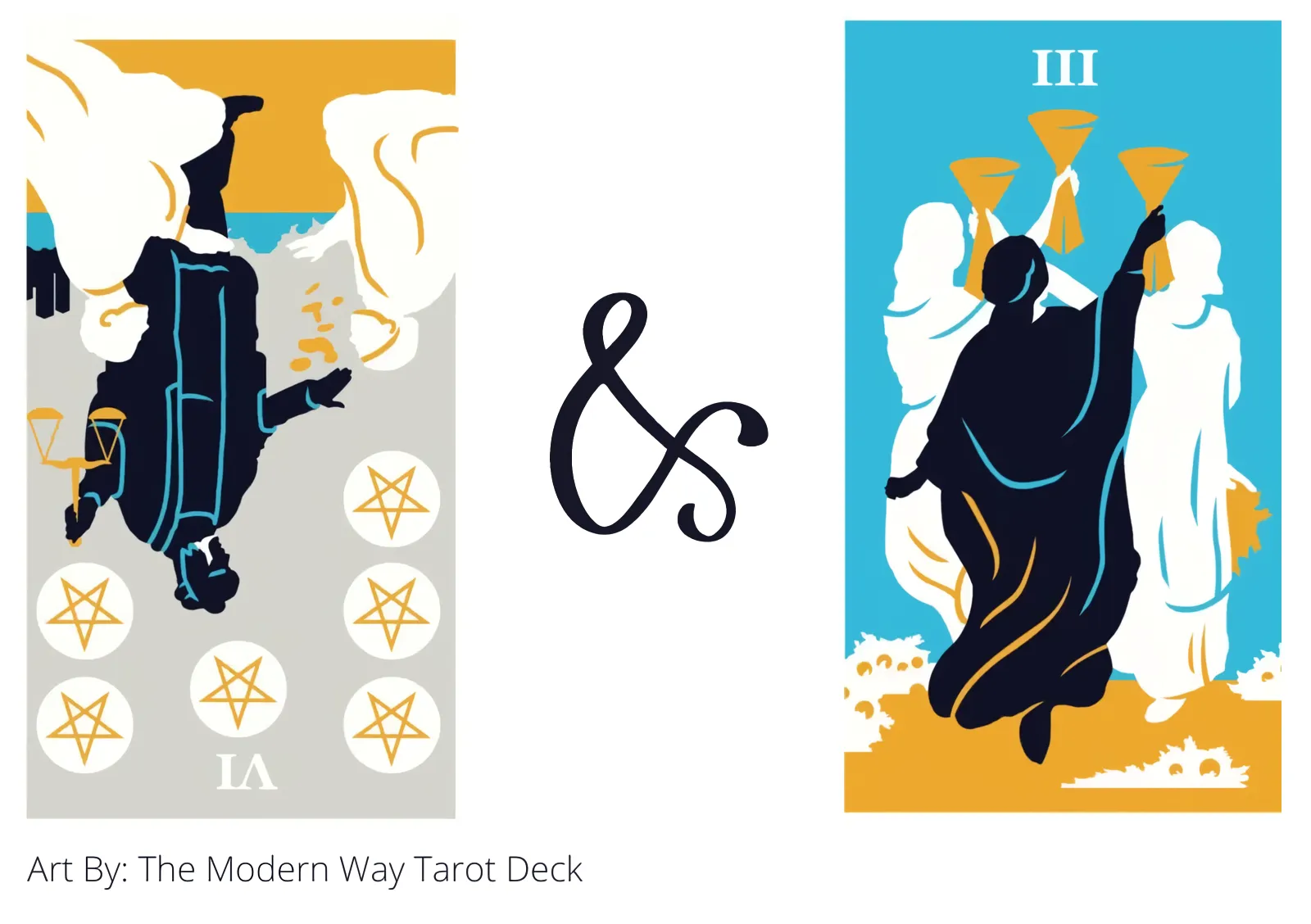 six of pentacles reversed and three of cups tarot cards together