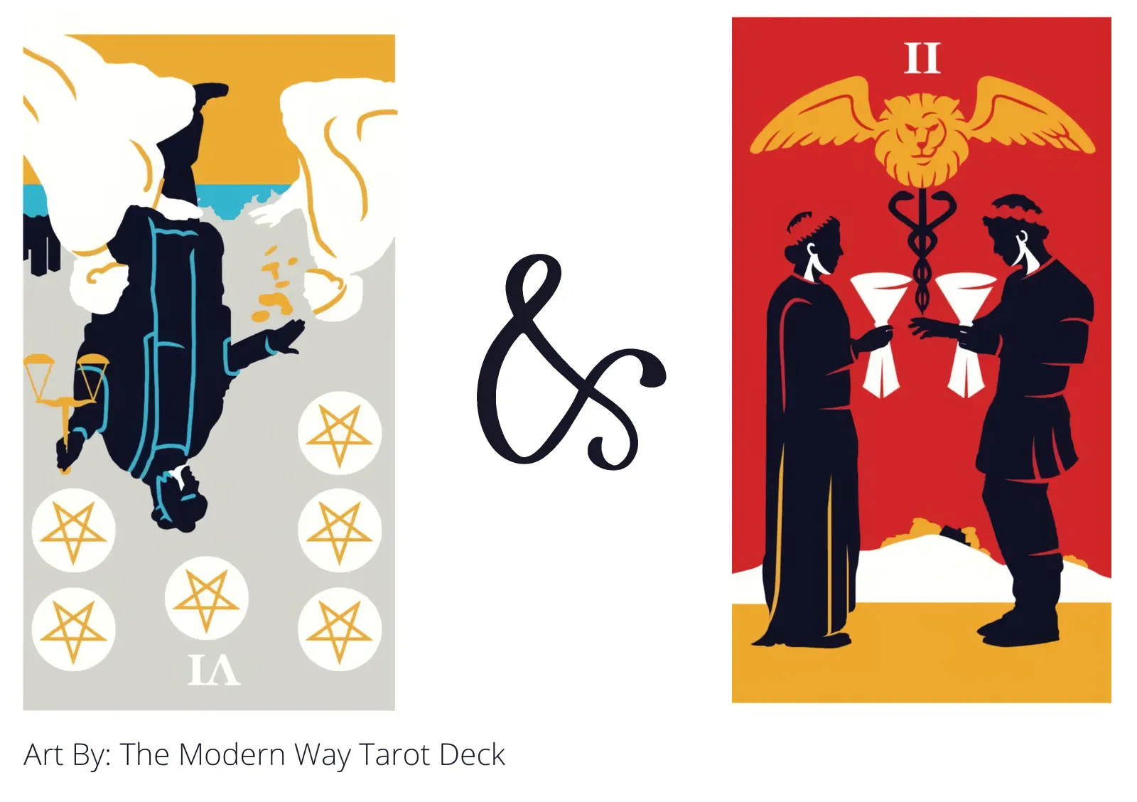 six of pentacles reversed and two of cups tarot cards together