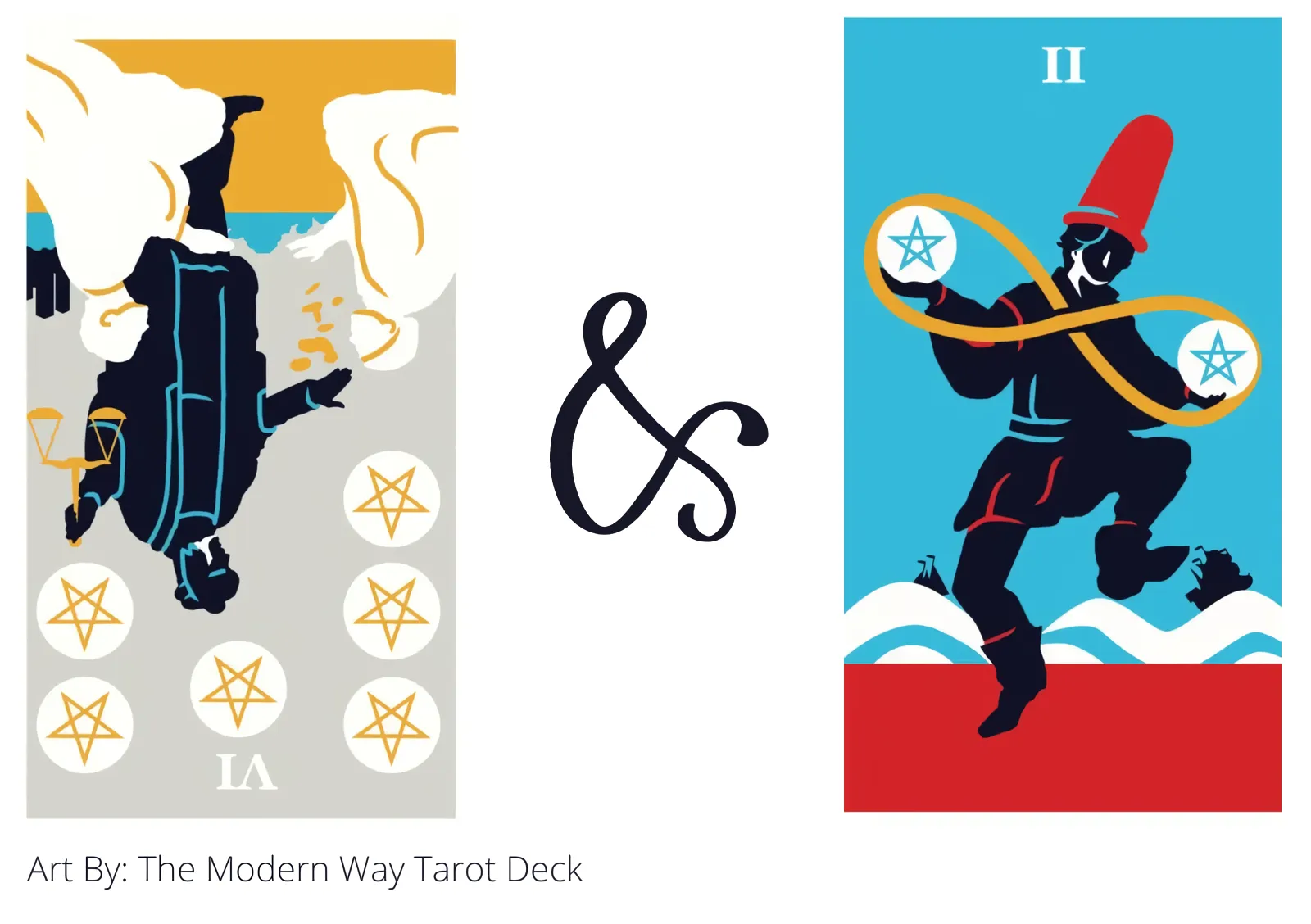 six of pentacles reversed and two of pentacles tarot cards together