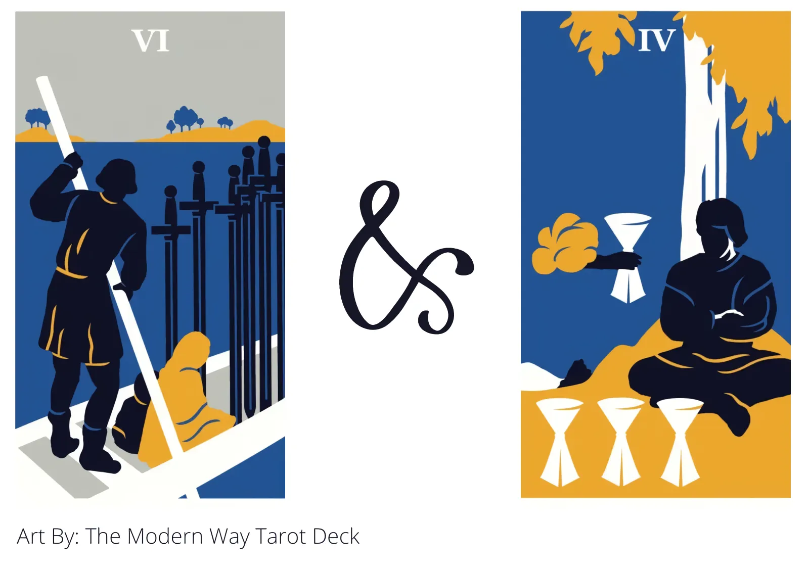 six of swords and four of cups tarot cards together