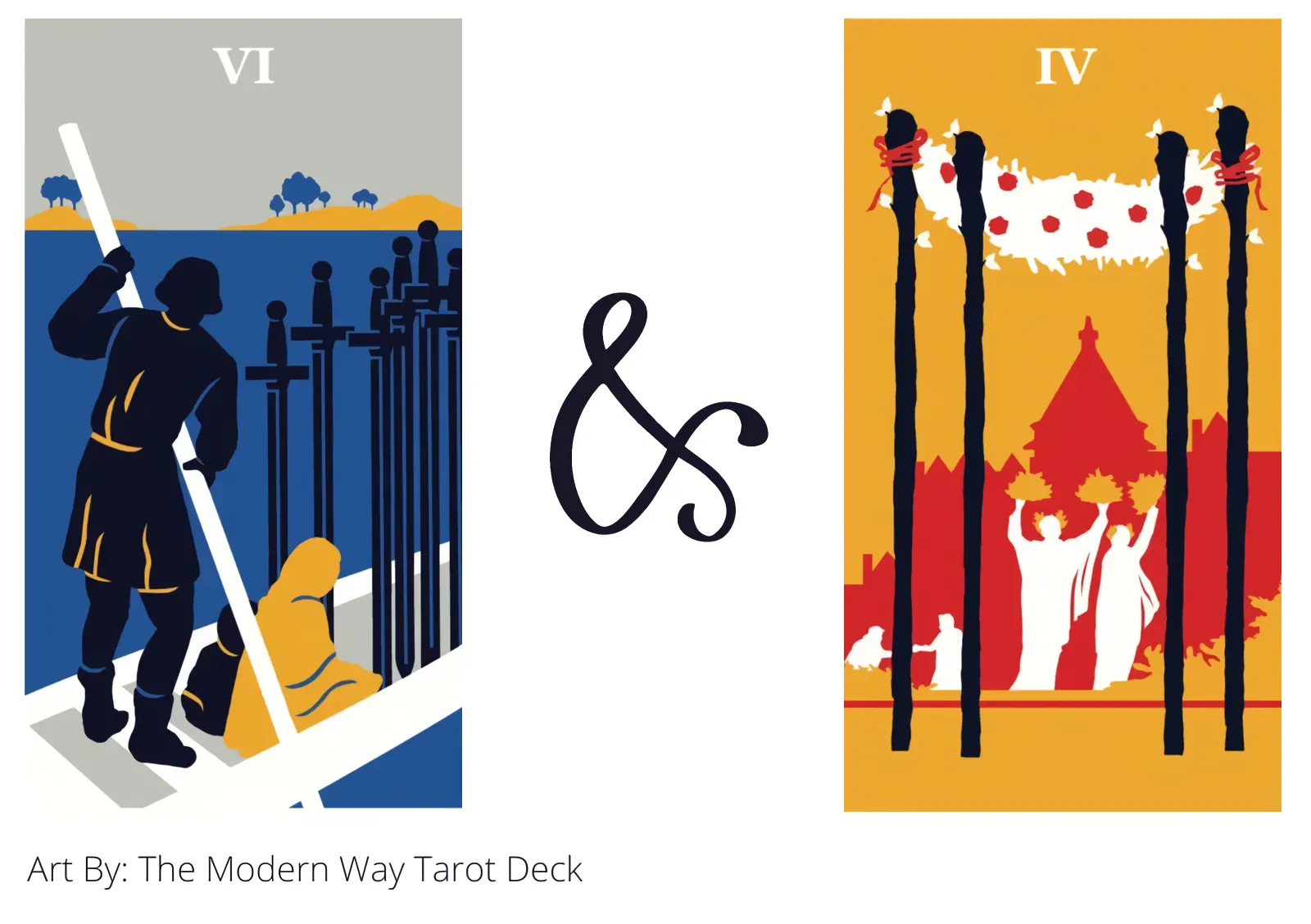 six of swords and four of wands tarot cards together