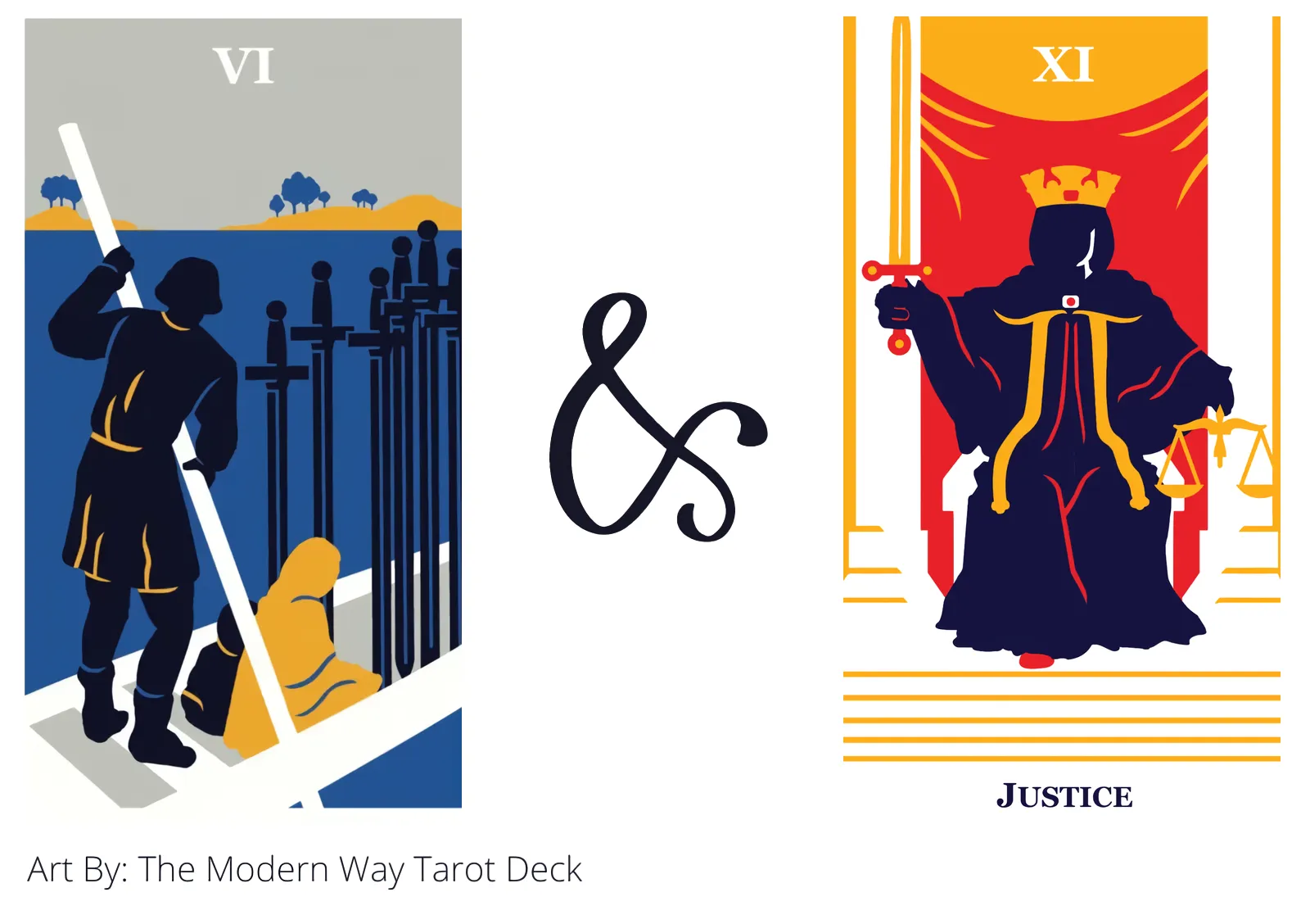 six of swords and justice tarot cards together