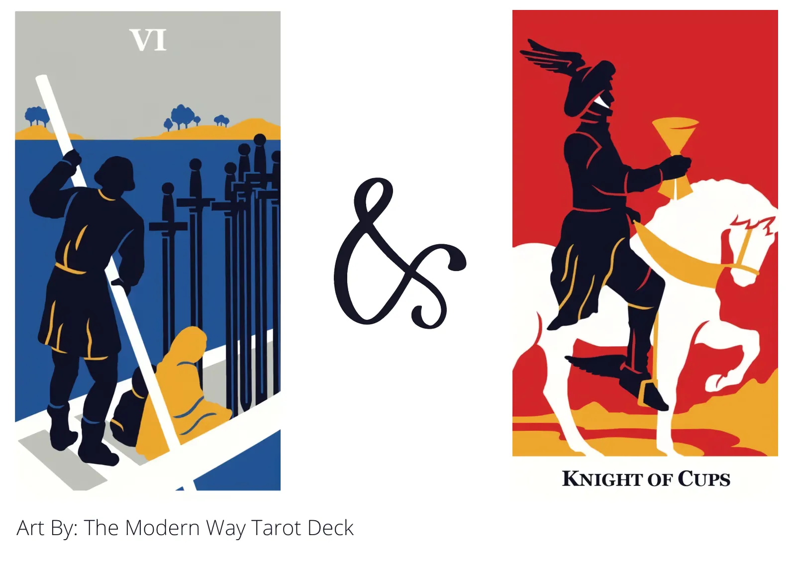 six of swords and knight of cups tarot cards together
