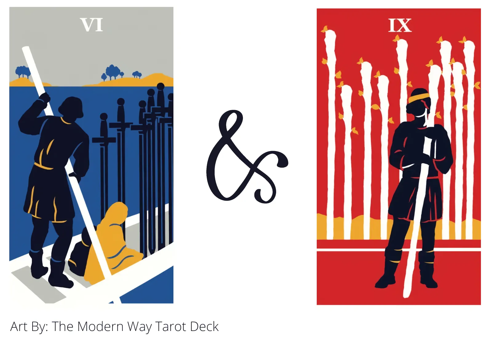 six of swords and nine of wands tarot cards together