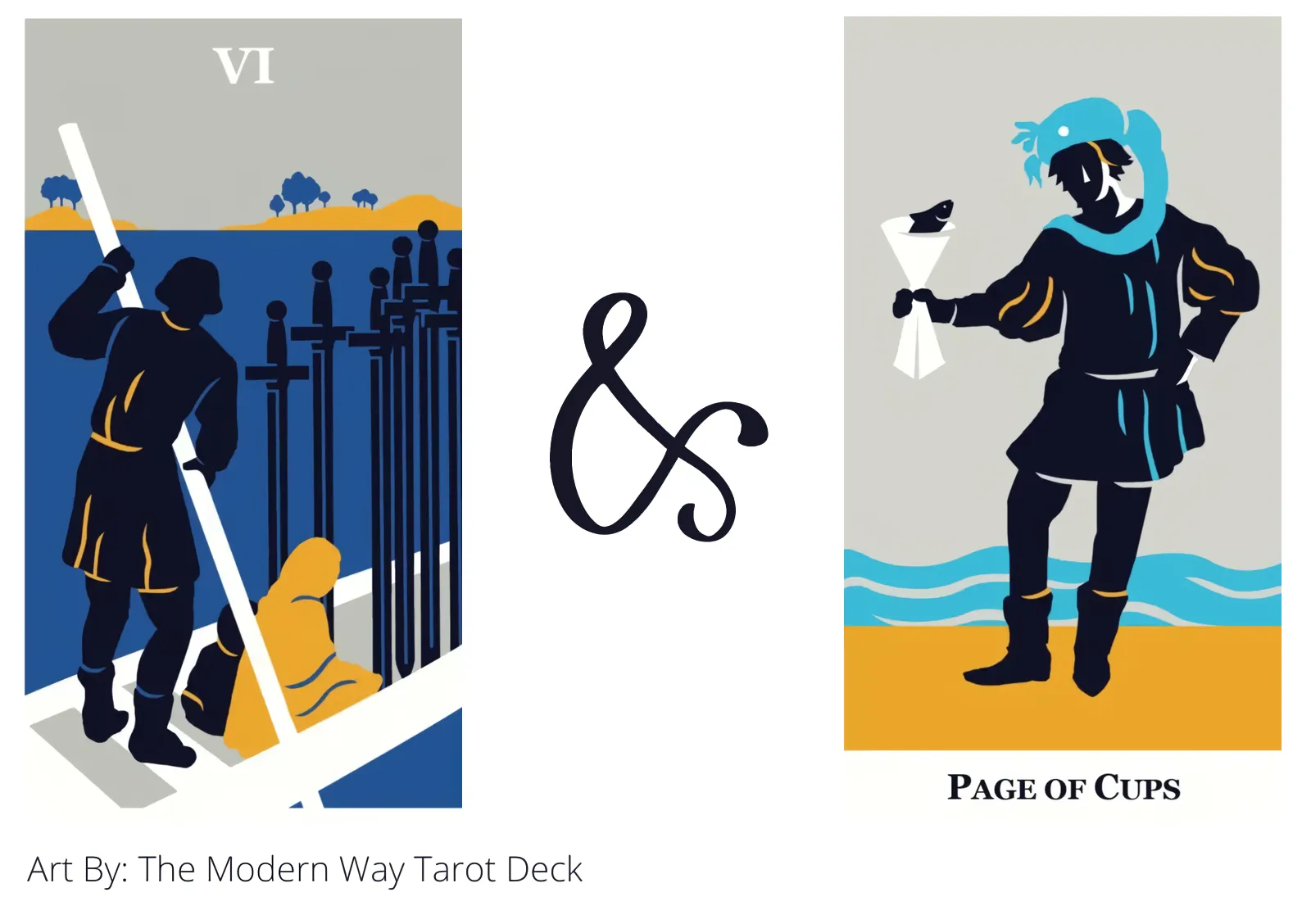 six of swords and page of cups tarot cards together
