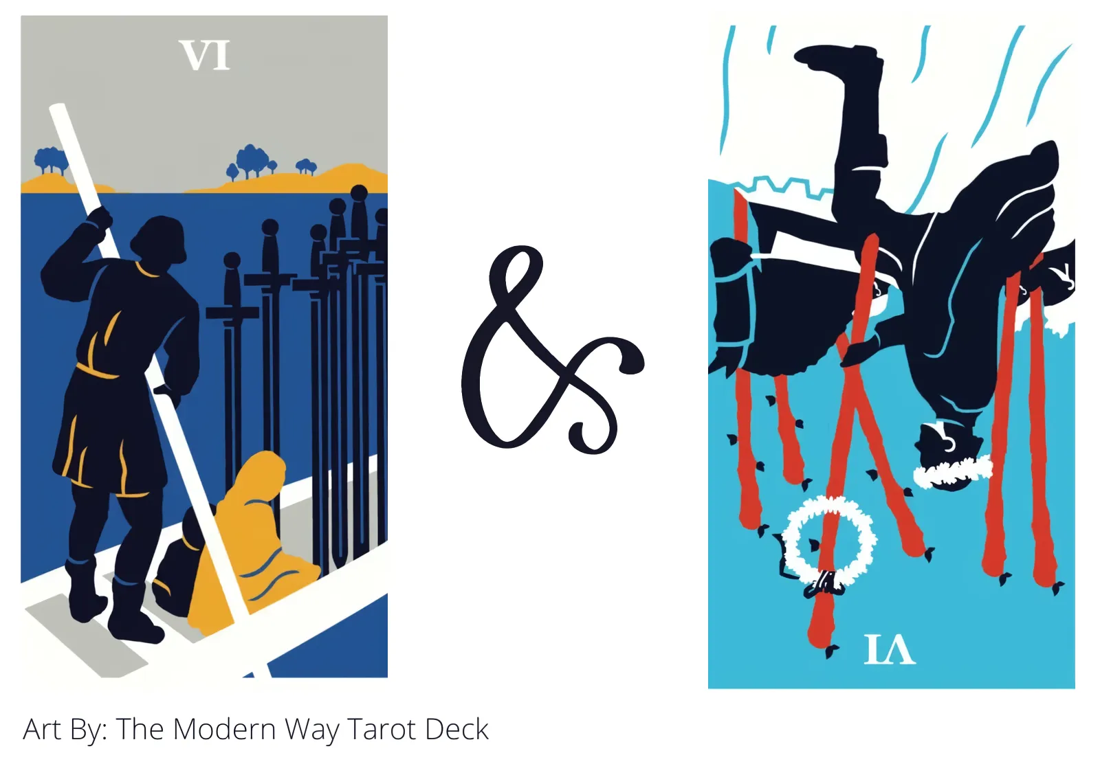 six of swords and six of wands reversed tarot cards together